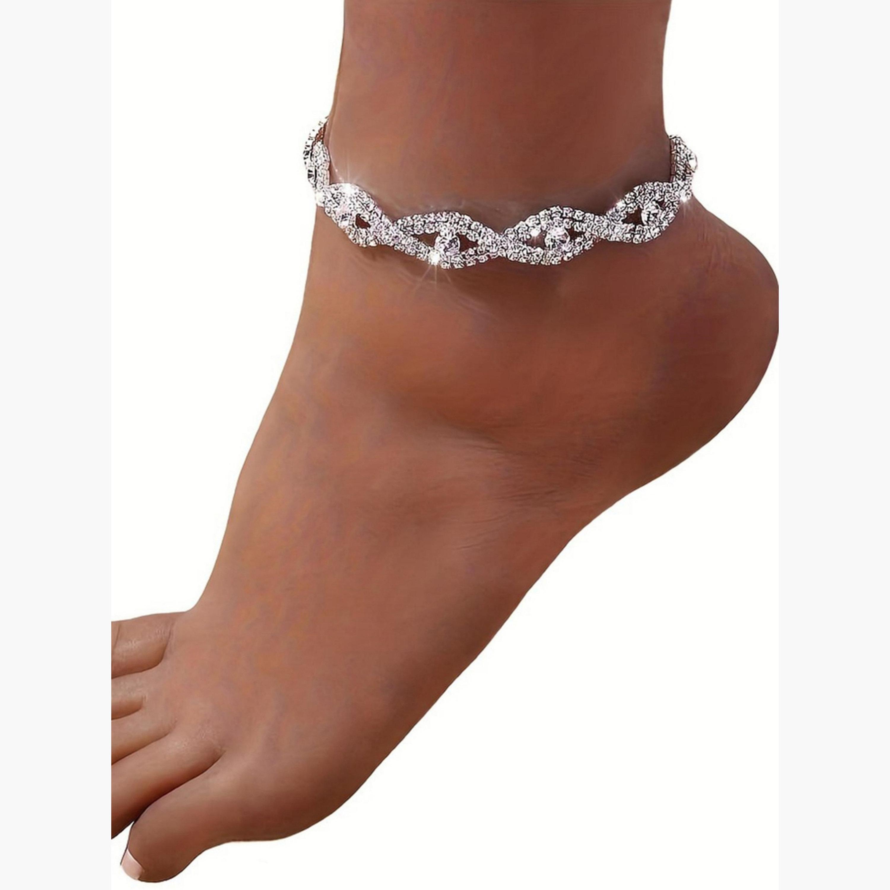 Take Two Women Silver Geometric Rhinestone Anklet-women-watchesandjewellery-jewellery-anklets-image-4