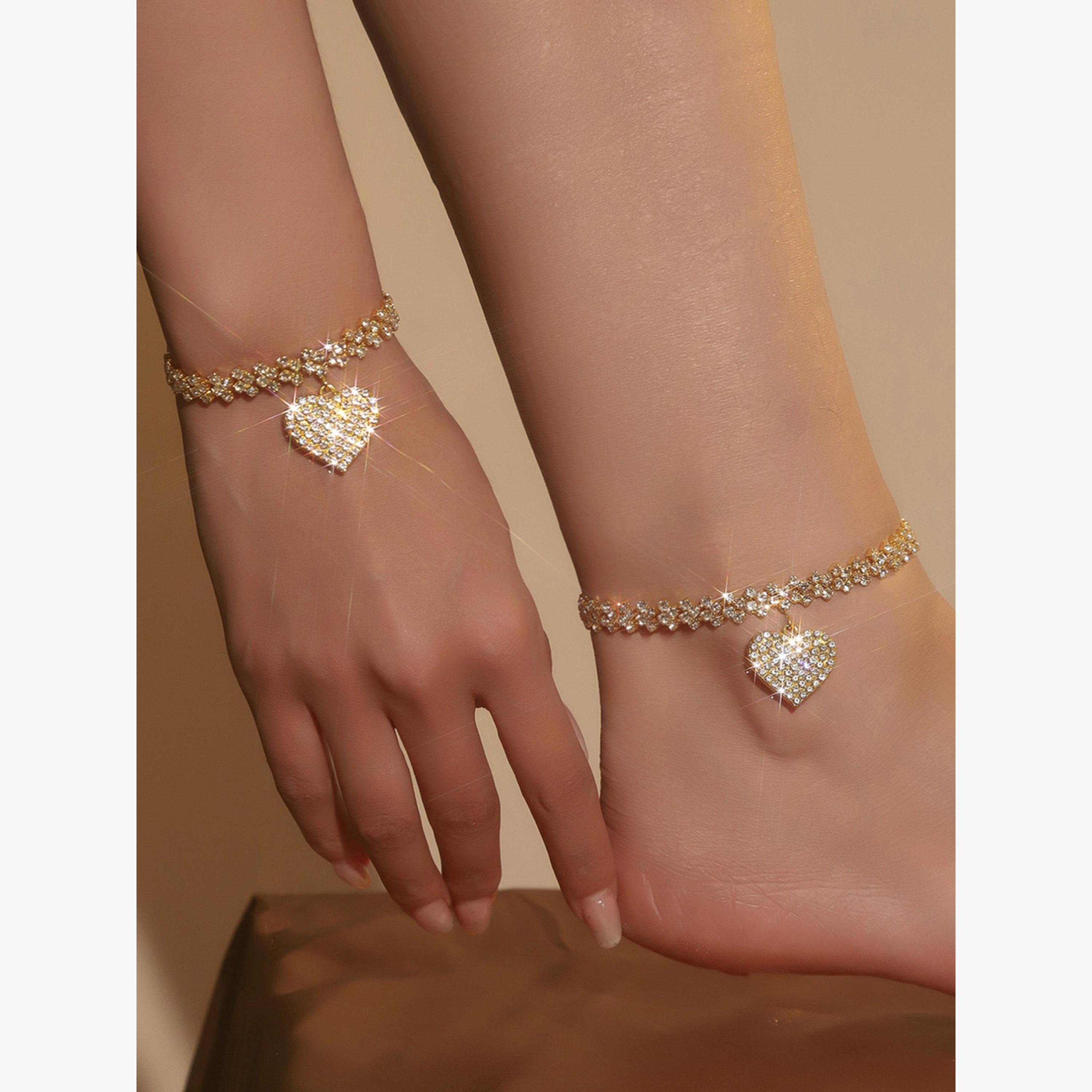 طقم من خلخال وسوار بقلب مرصع بالراين-women-watchesandjewellery-jewellery-jewellerysets-image-4