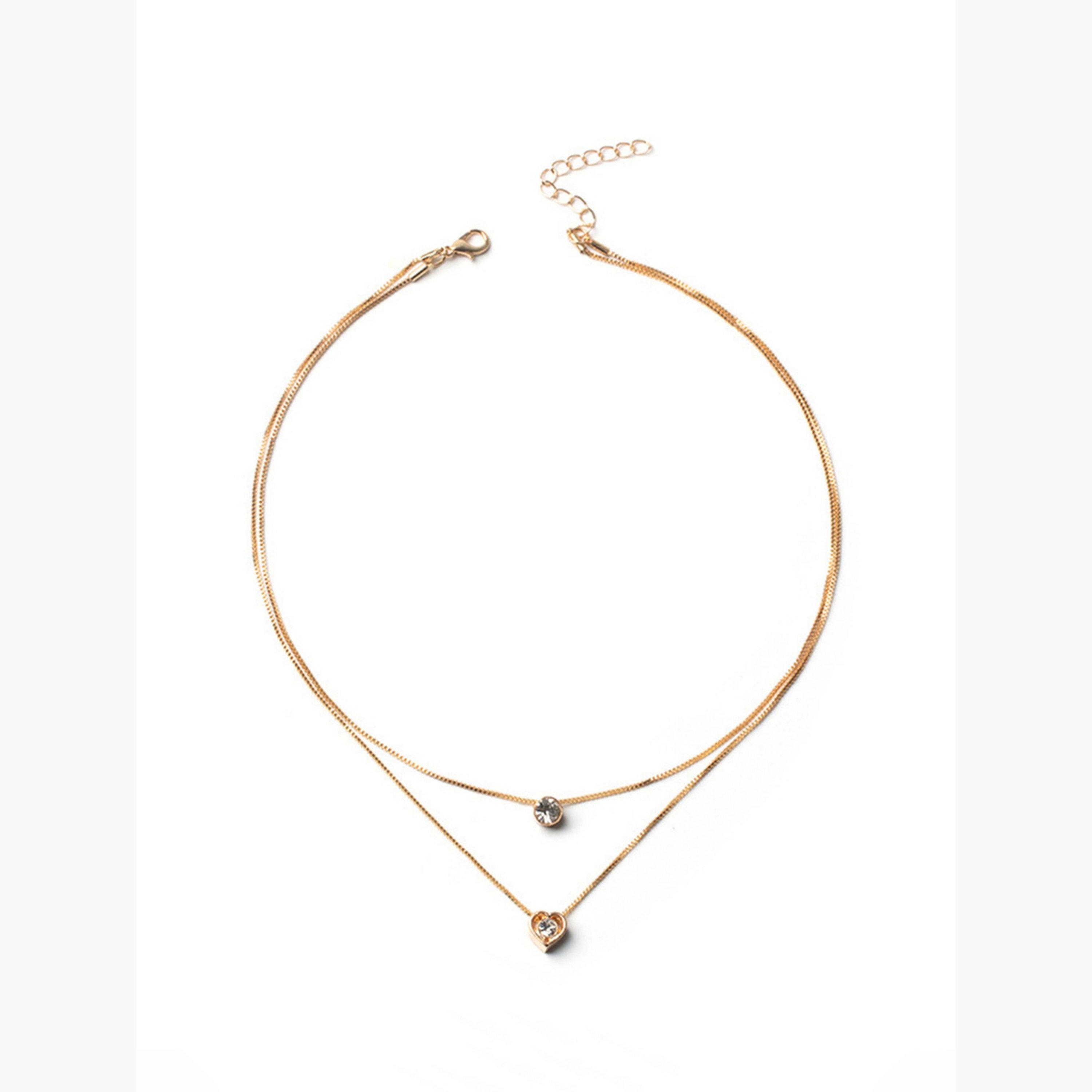 قلادة بسلسلة مزدوجة ودلايات قلب وكريستال-women-watchesandjewellery-jewellery-necklacesandpendants-image-1