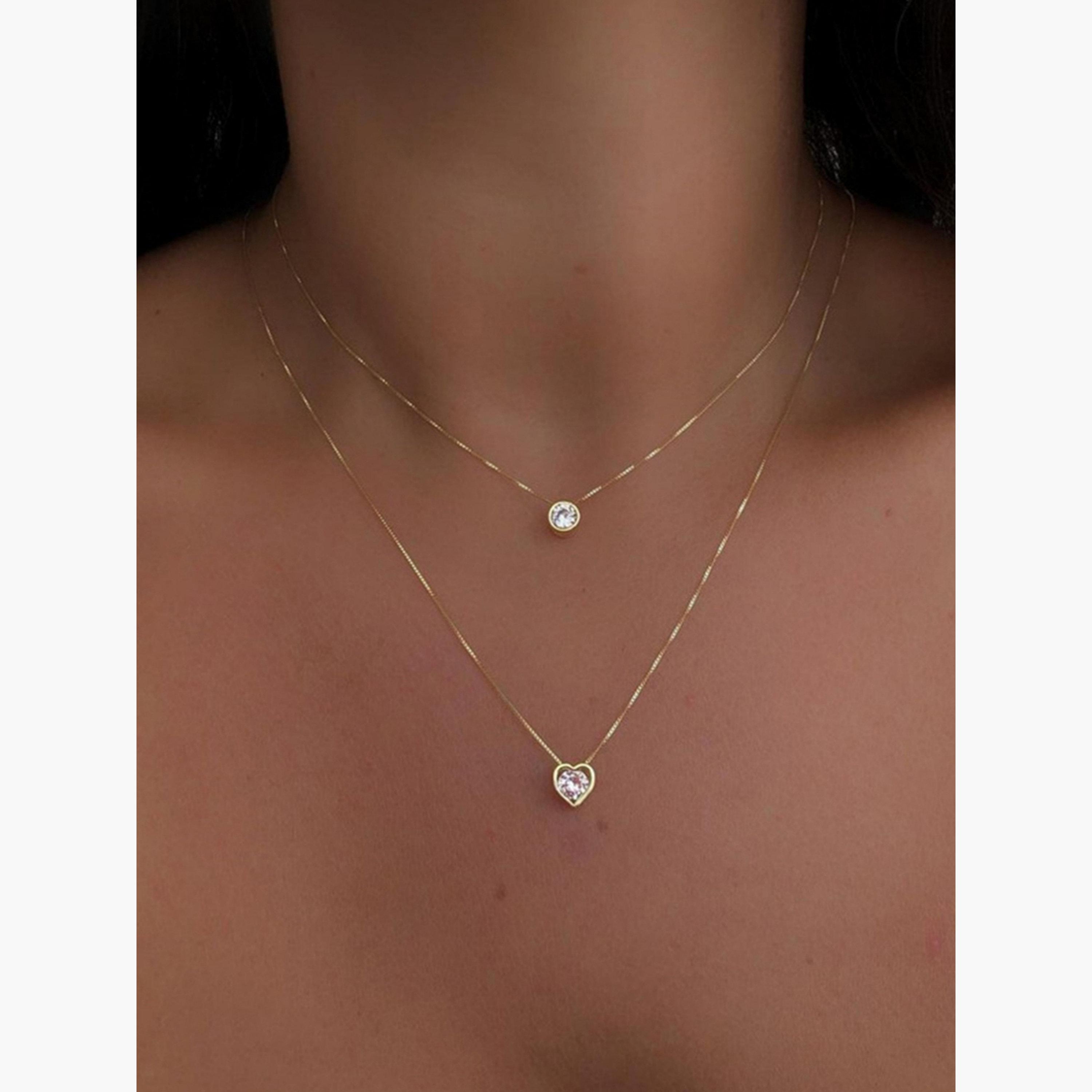 قلادة بسلسلة مزدوجة ودلايات قلب وكريستال-women-watchesandjewellery-jewellery-necklacesandpendants-image-2