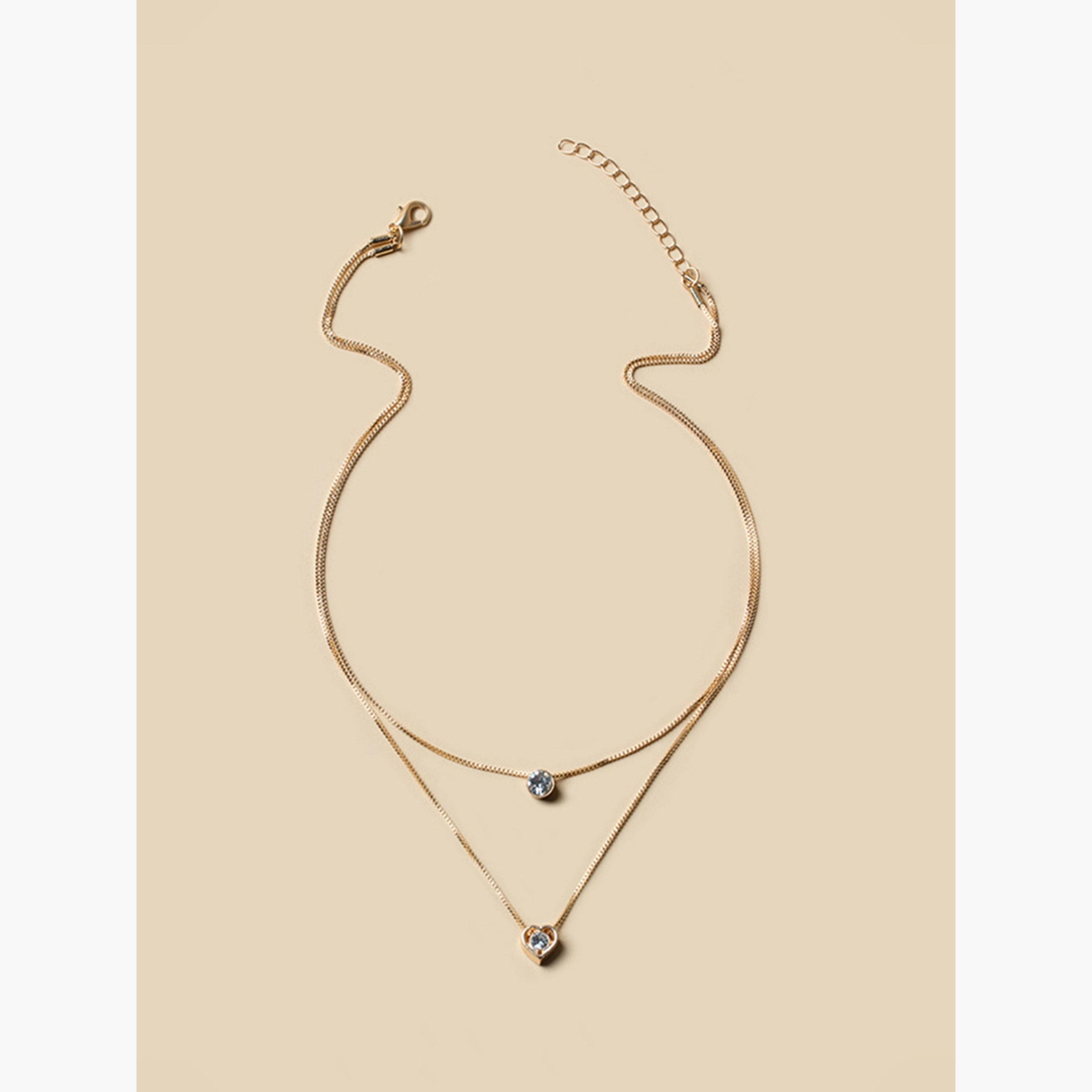 قلادة بسلسلة مزدوجة ودلايات قلب وكريستال-women-watchesandjewellery-jewellery-necklacesandpendants-image-3