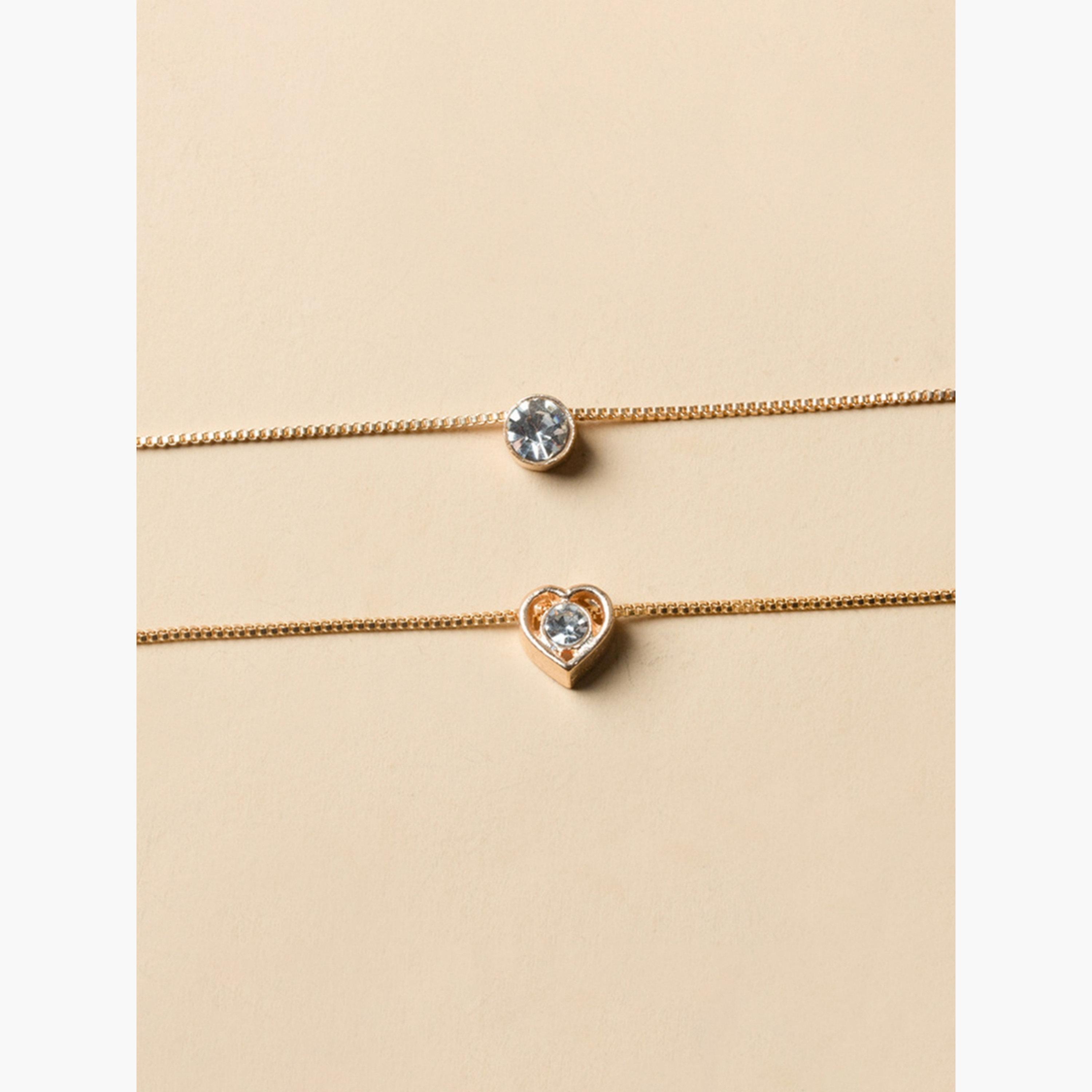 قلادة بسلسلة مزدوجة ودلايات قلب وكريستال-women-watchesandjewellery-jewellery-necklacesandpendants-image-4