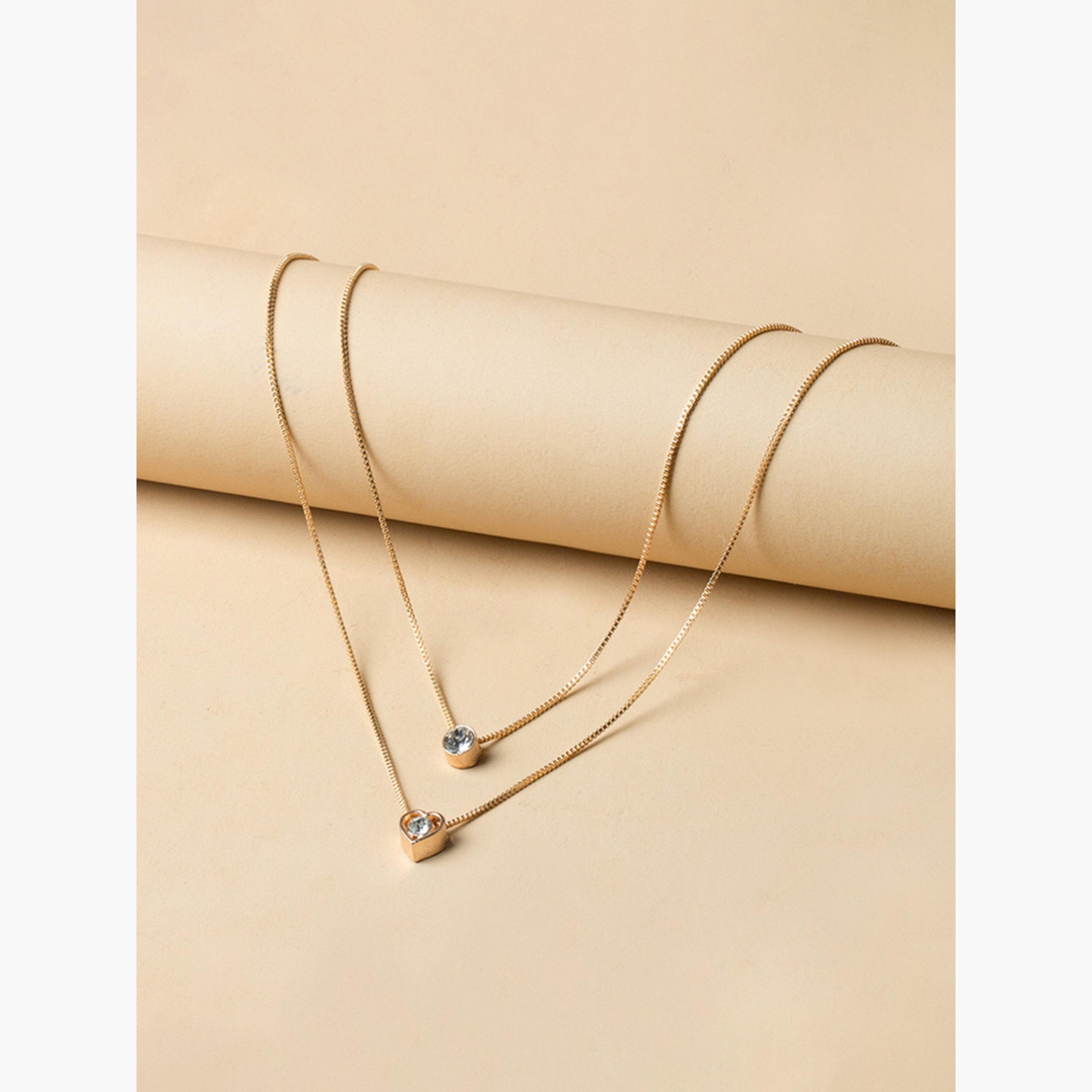 قلادة بسلسلة مزدوجة ودلايات قلب وكريستال-women-watchesandjewellery-jewellery-necklacesandpendants-image-5