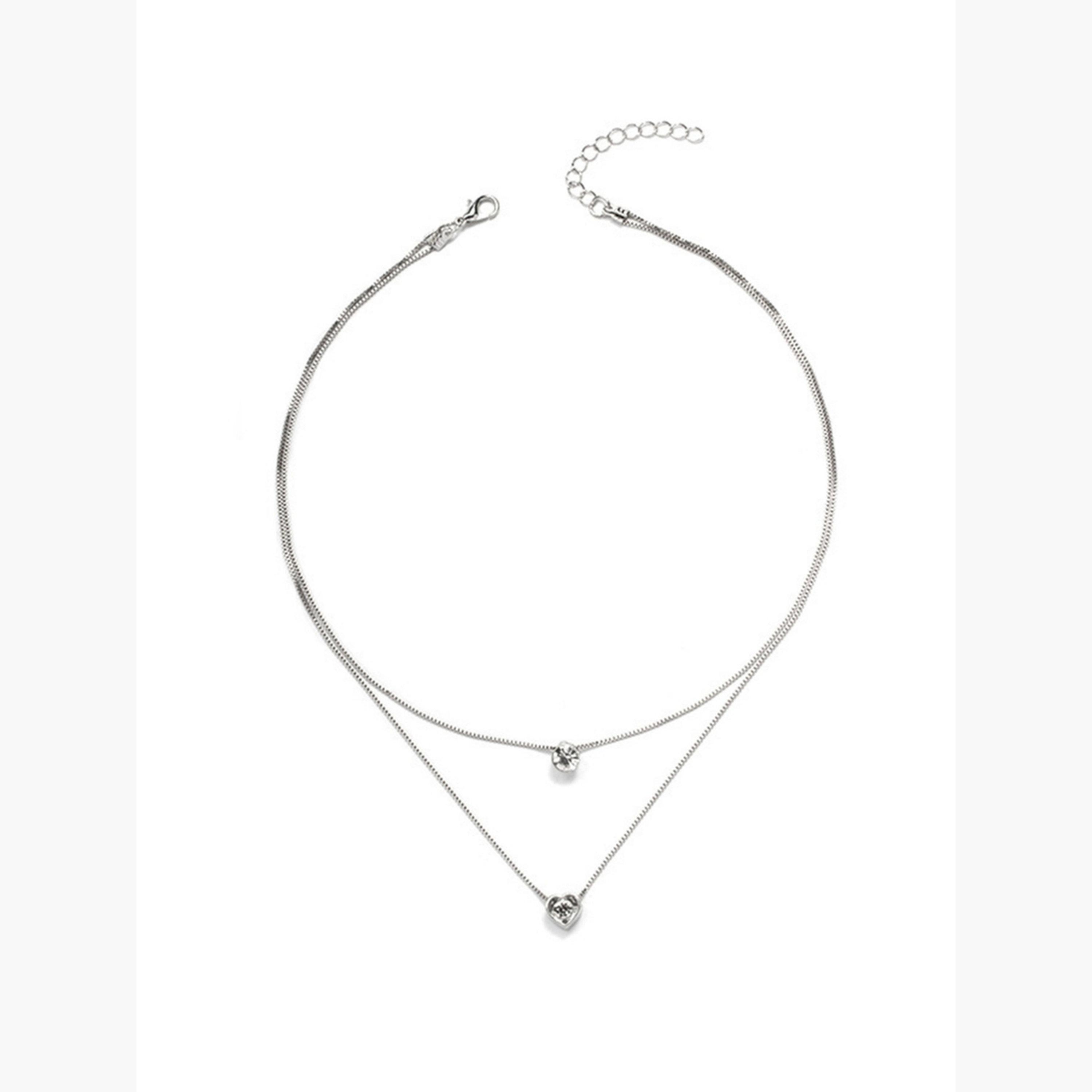 قلادة بسلسلة مزدوجة ودلايات قلب وكريستال-women-watchesandjewellery-jewellery-necklacesandpendants-image-1