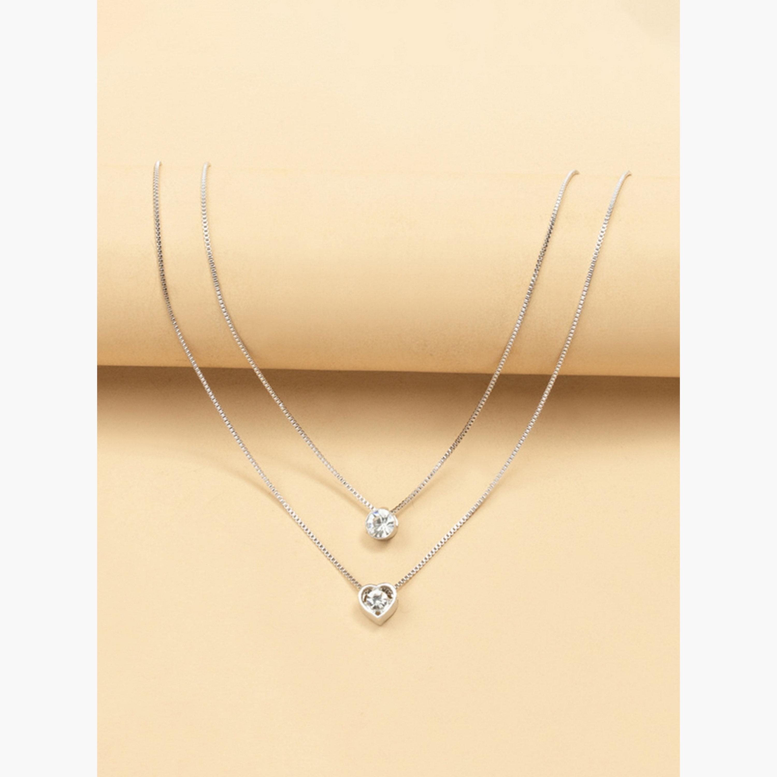 قلادة بسلسلة مزدوجة ودلايات قلب وكريستال-women-watchesandjewellery-jewellery-necklacesandpendants-image-3