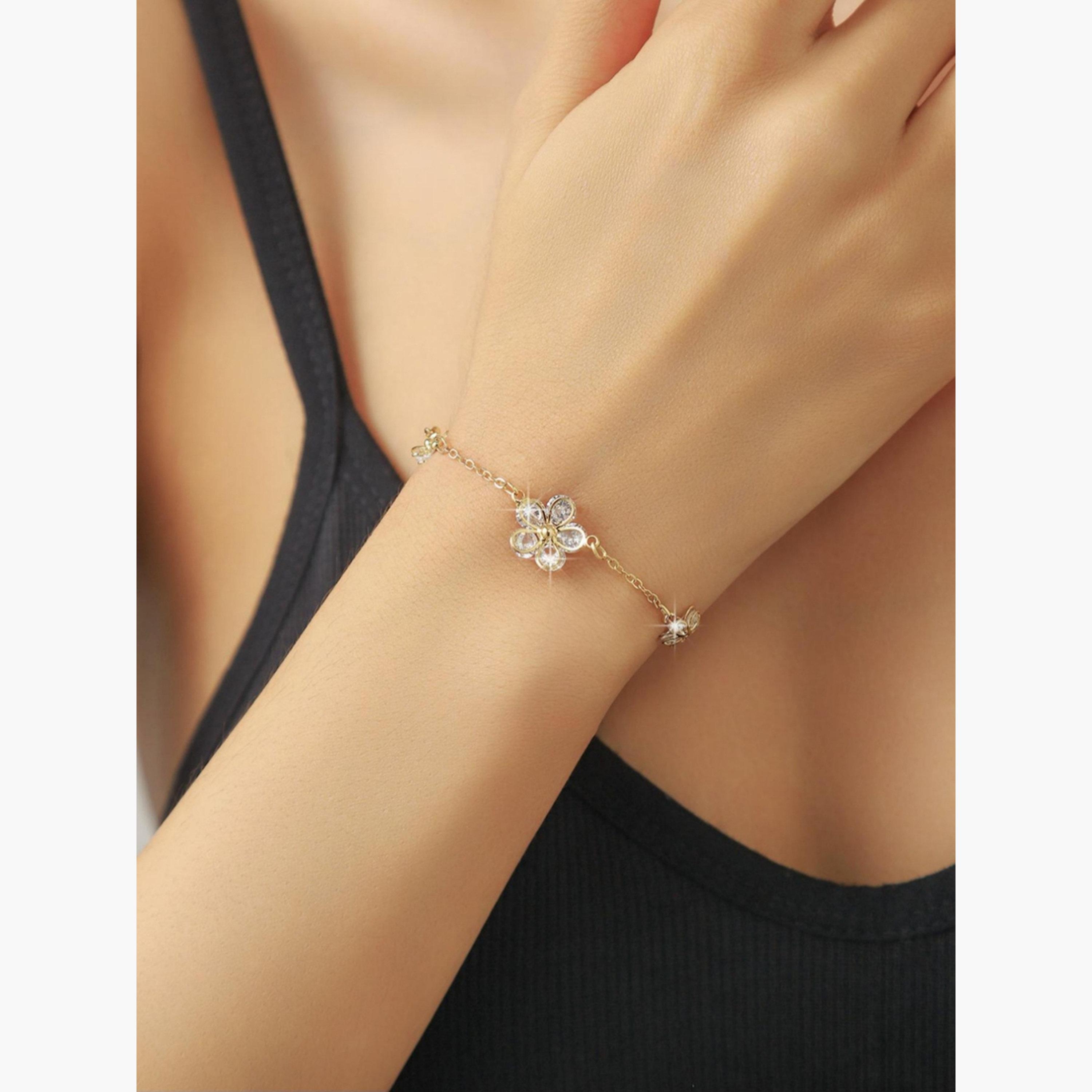Take Two Women Gold Floral Zirconia Bracelet-women-watchesandjewellery-jewellery-banglesandbracelets-image-3