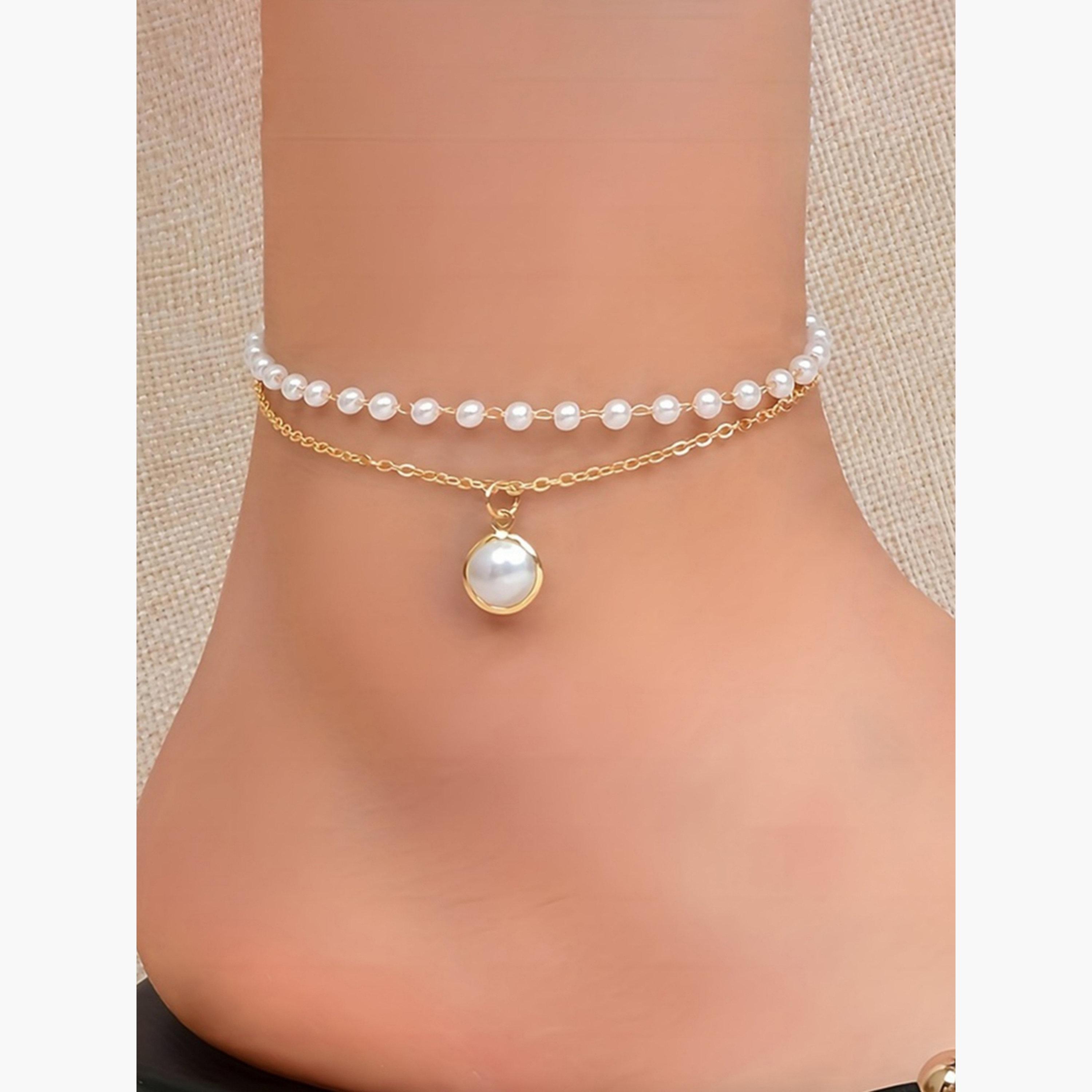 Take Two Women Gold Faux Pearl Anklet-women-watchesandjewellery-jewellery-anklets-image-2