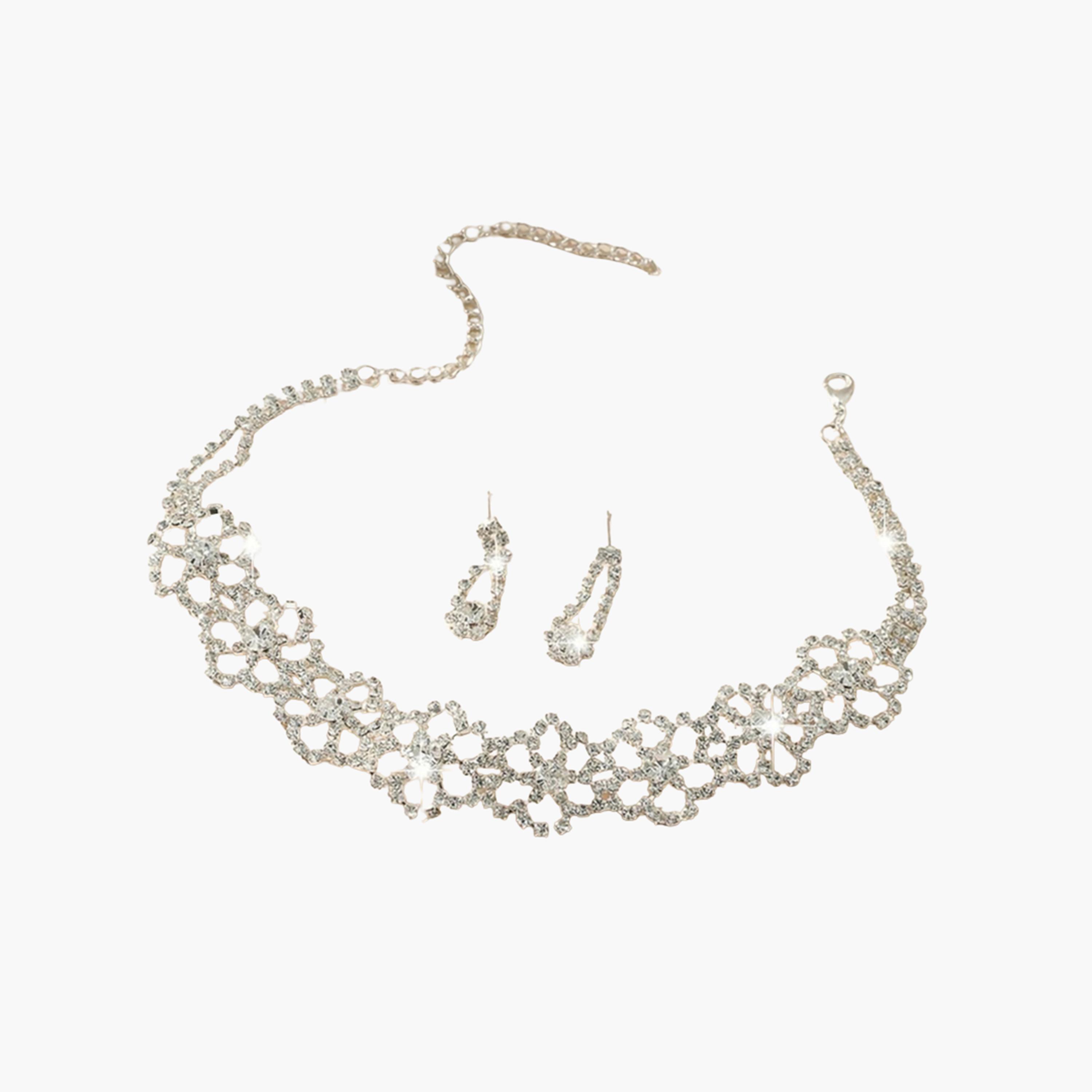 طقم من عقد تشوكر كريستال وأقراط بتصميم زهور-women-watchesandjewellery-jewellery-jewellerysets-image-1