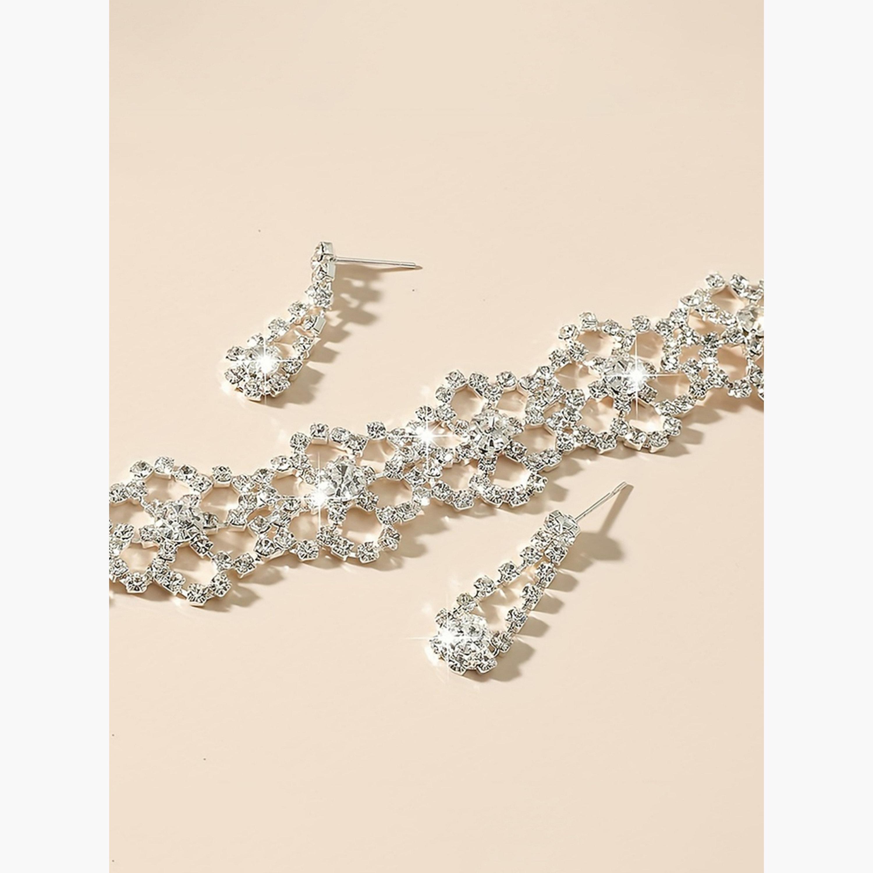 طقم من عقد تشوكر كريستال وأقراط بتصميم زهور-women-watchesandjewellery-jewellery-jewellerysets-image-4