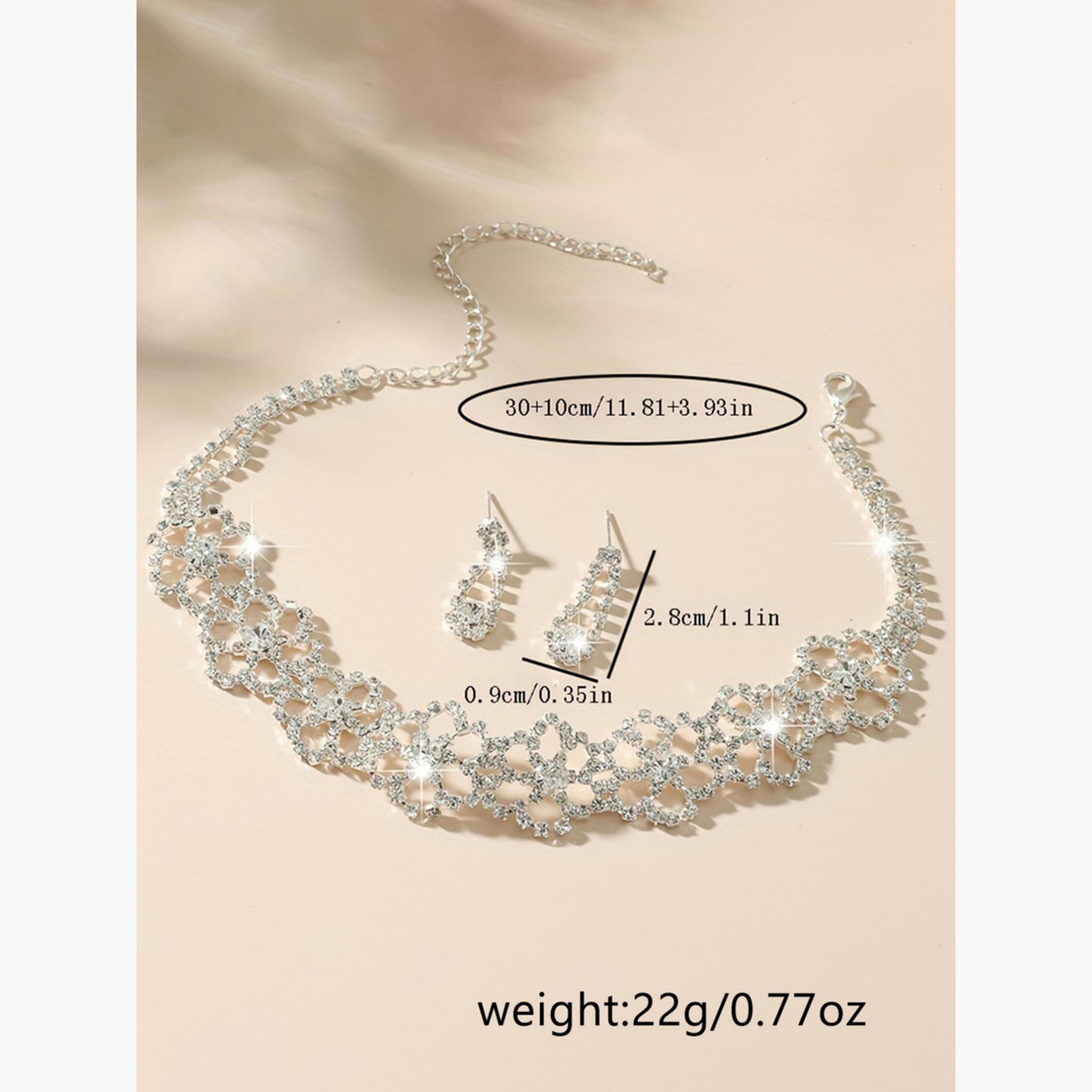 طقم من عقد تشوكر كريستال وأقراط بتصميم زهور-women-watchesandjewellery-jewellery-jewellerysets-image-5
