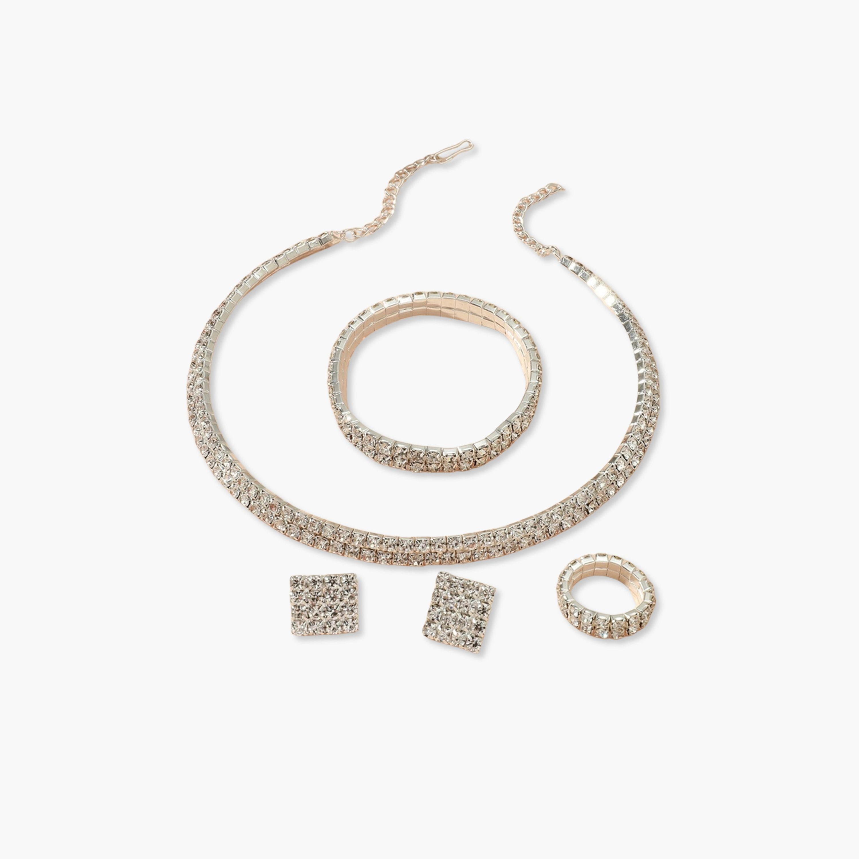 طقم من عقد وسوار وخاتم وأقراط مرصع بالراين-women-watchesandjewellery-jewellery-jewellerysets-image-1