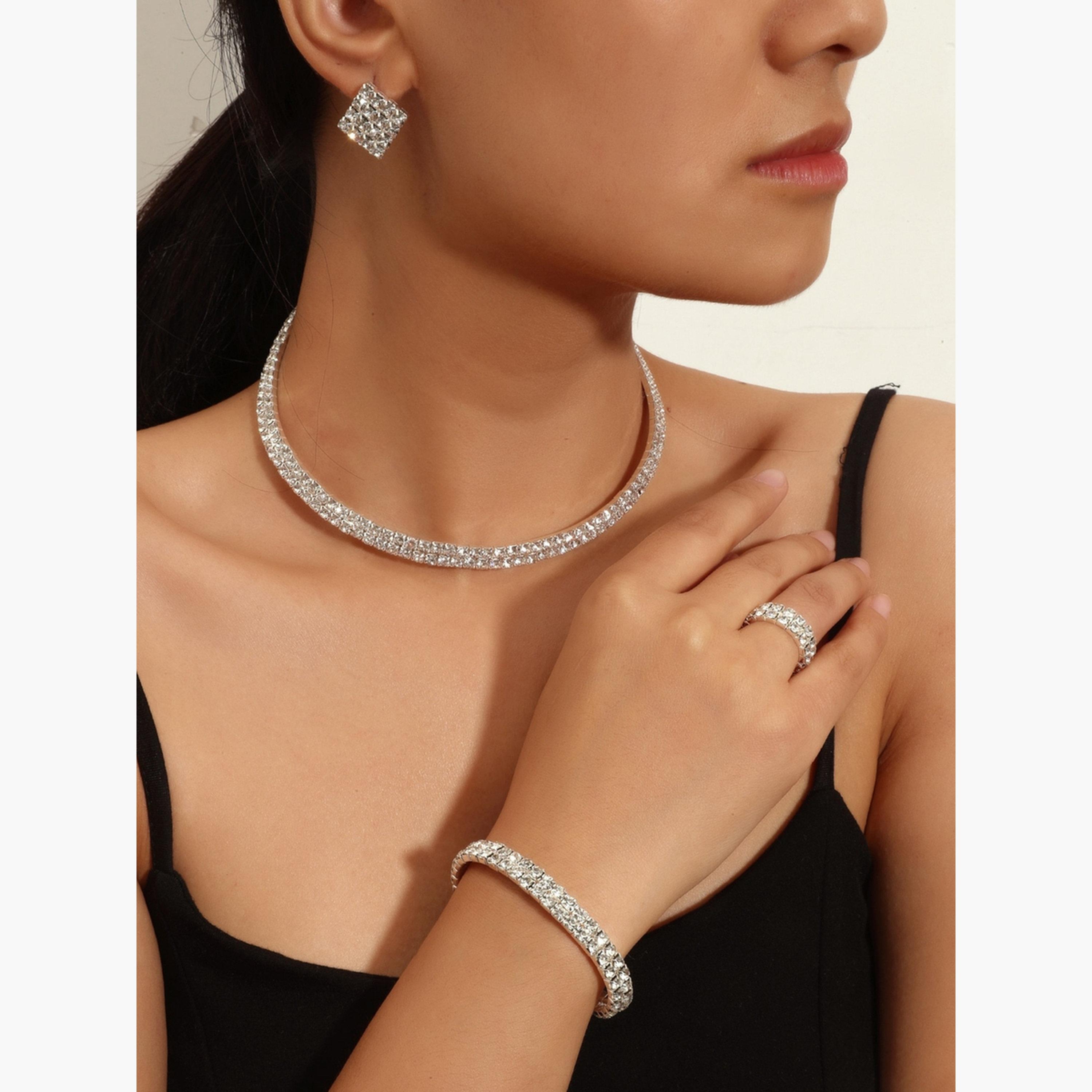 Take Two Women Rhinestone Necklace with Bracelet and Ring with Earrings Set-women-watchesandjewellery-jewellery-jewellerysets-image-2