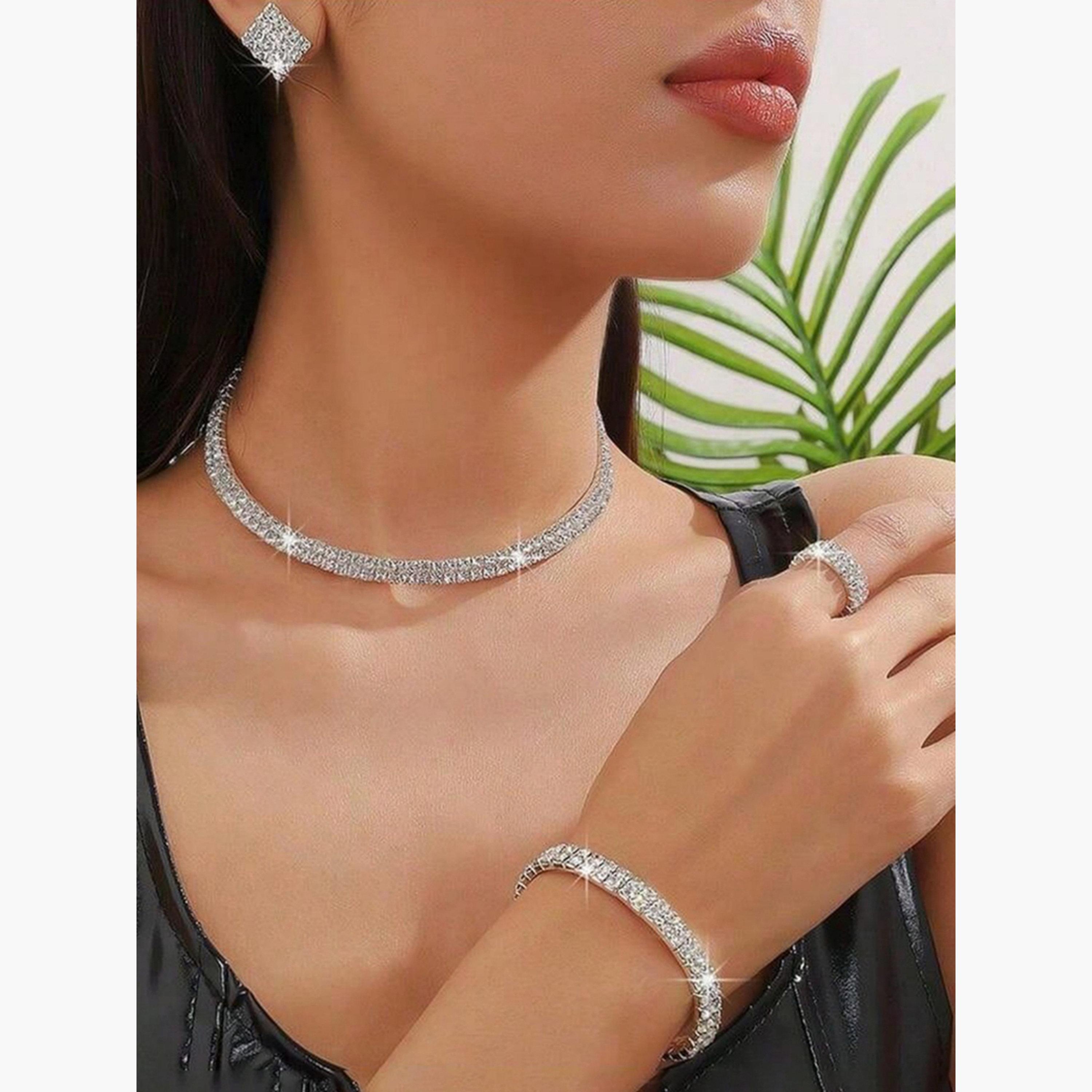 Take Two Women Rhinestone Necklace with Bracelet and Ring with Earrings Set-women-watchesandjewellery-jewellery-jewellerysets-image-3