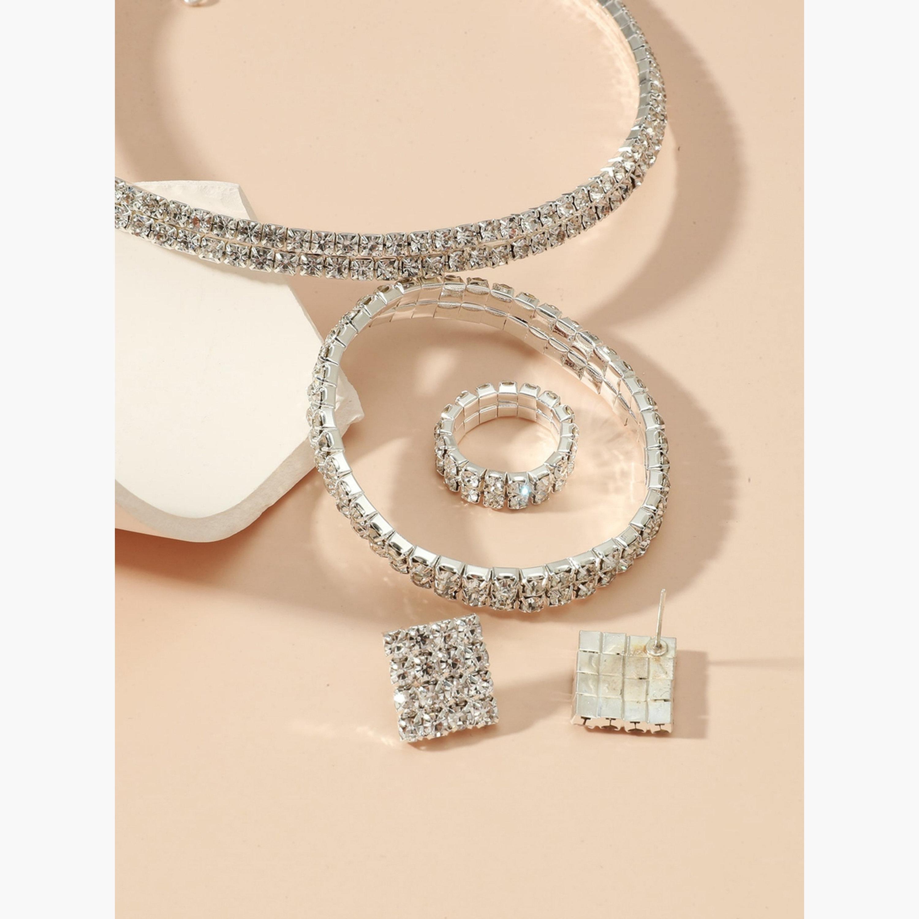 طقم من عقد وسوار وخاتم وأقراط مرصع بالراين-women-watchesandjewellery-jewellery-jewellerysets-image-4