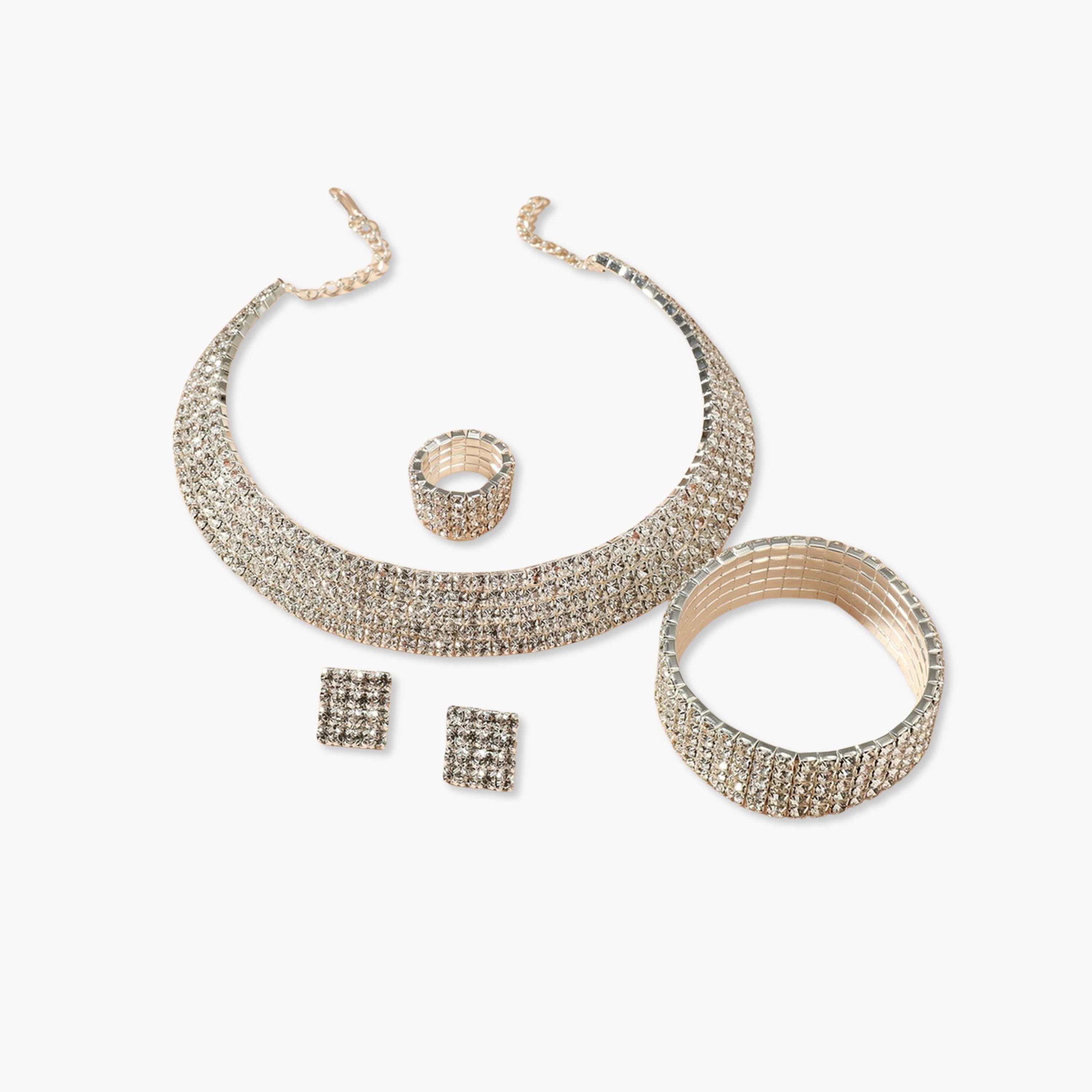 طقم من عقد وسوار وخاتم وأقراط مرصع بالراين-women-watchesandjewellery-jewellery-jewellerysets-image-1