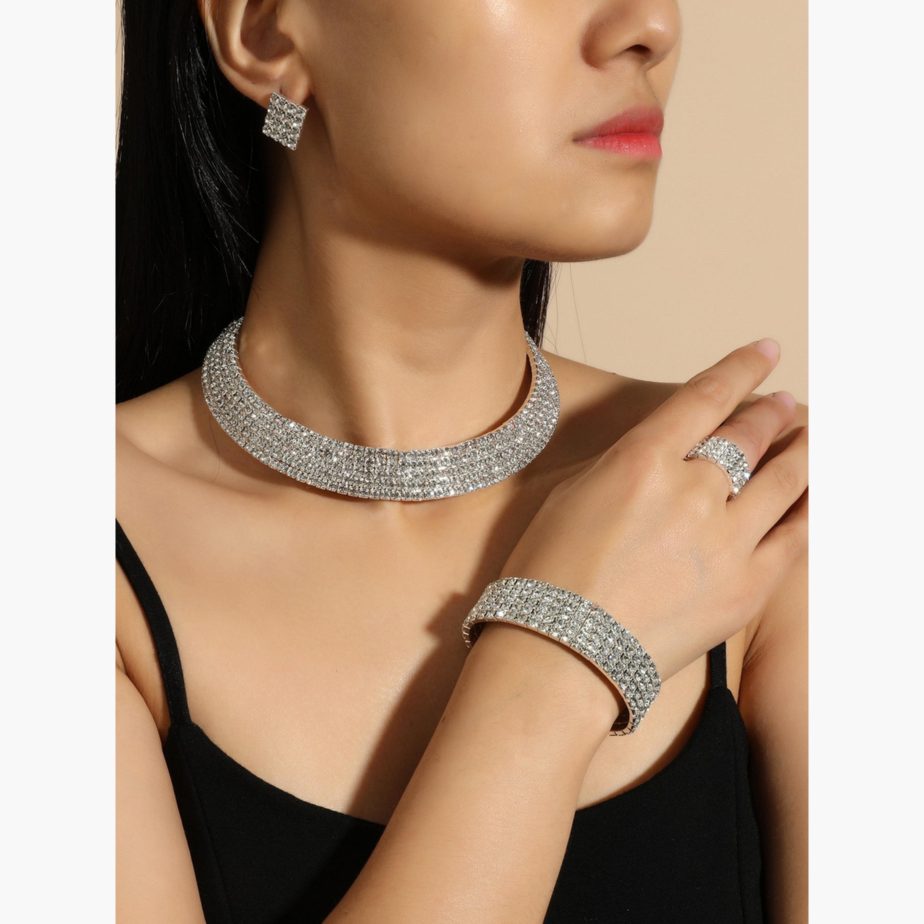 Take Two Women Rhinestone Necklace with Bracelet and Ring with Earrings Set-women-watchesandjewellery-jewellery-jewellerysets-image-2
