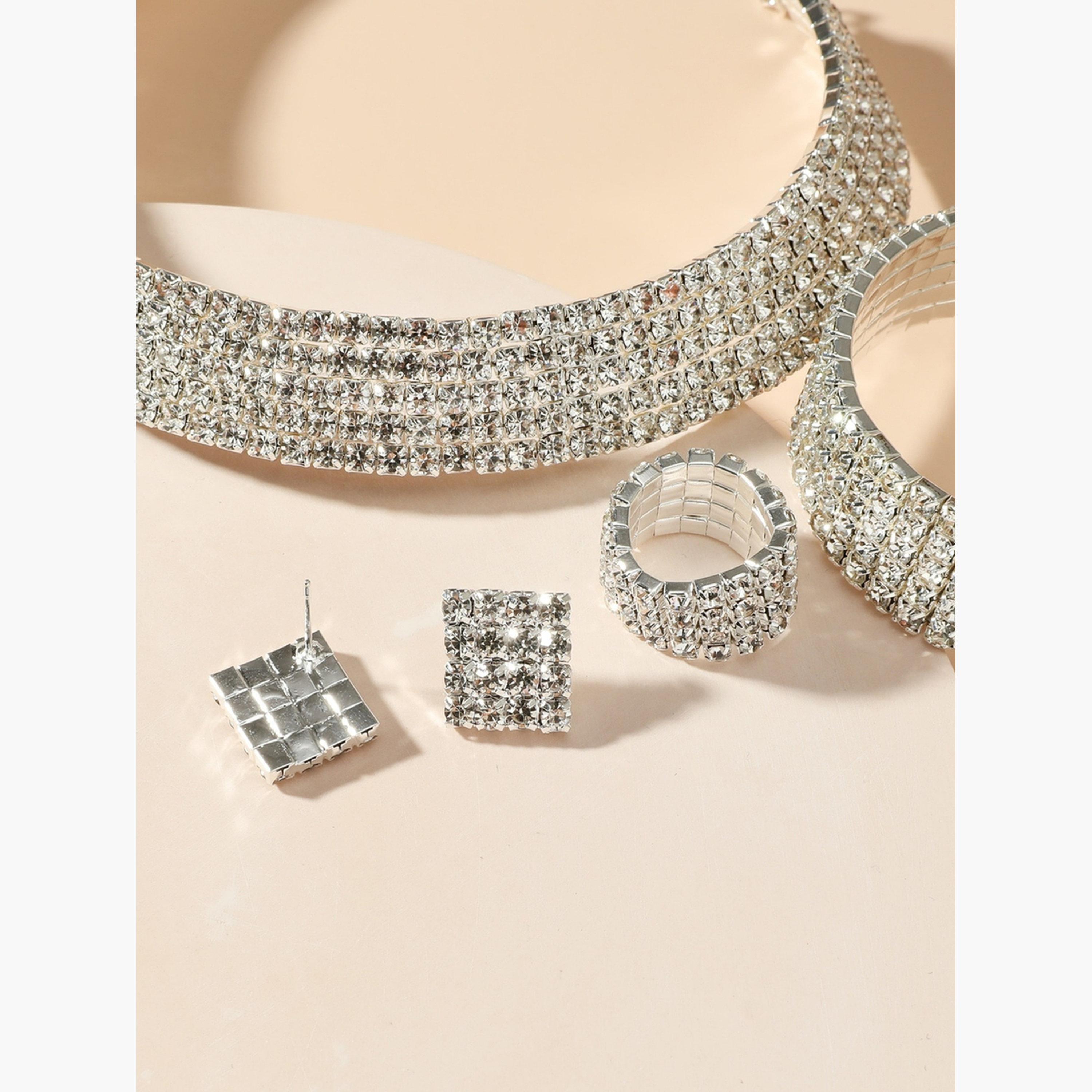 Take Two Women Rhinestone Necklace with Bracelet and Ring with Earrings Set-women-watchesandjewellery-jewellery-jewellerysets-image-3