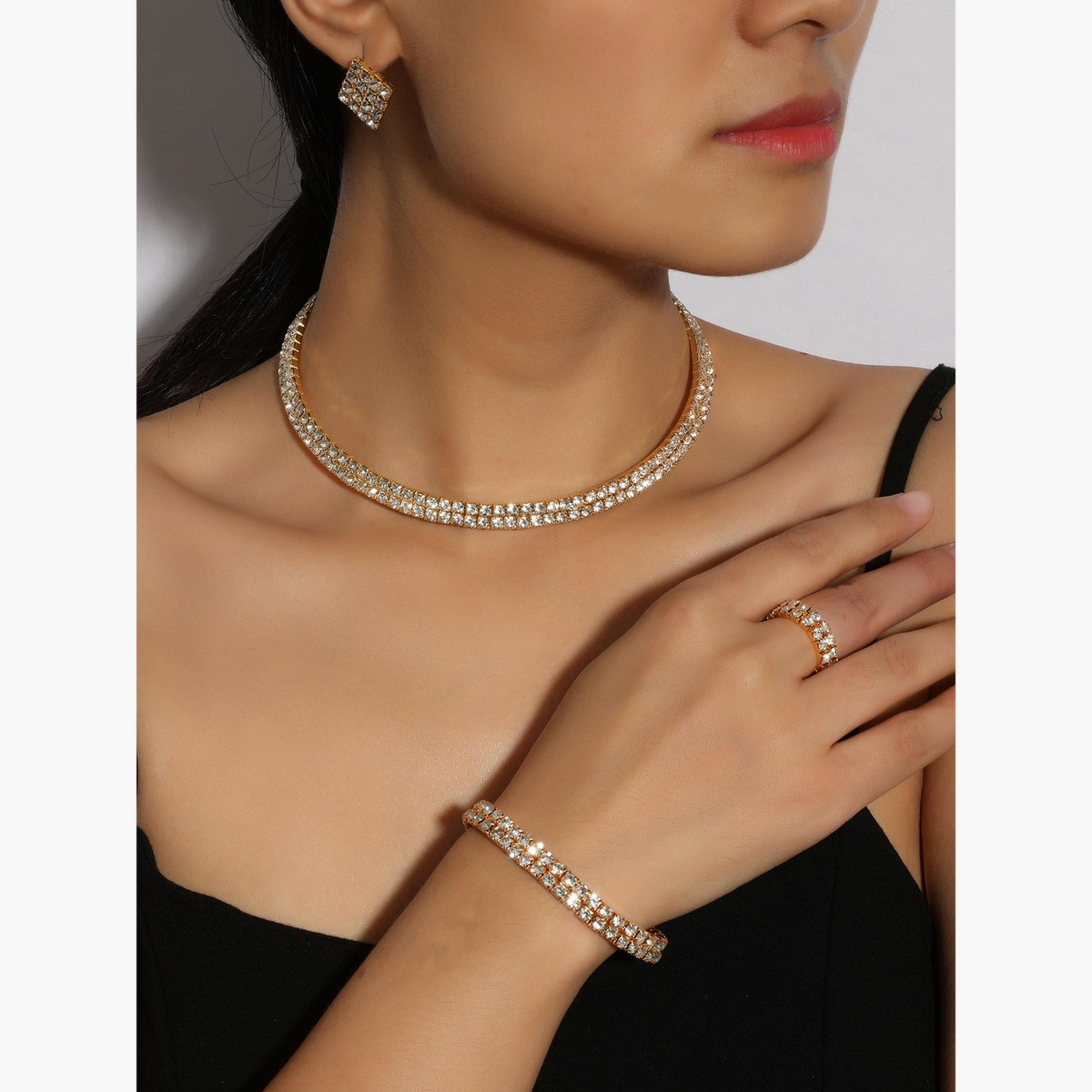 Take Two Women Rhinestone Necklace with Bracelet and Ring with Earrings Set-women-watchesandjewellery-jewellery-jewellerysets-image-2