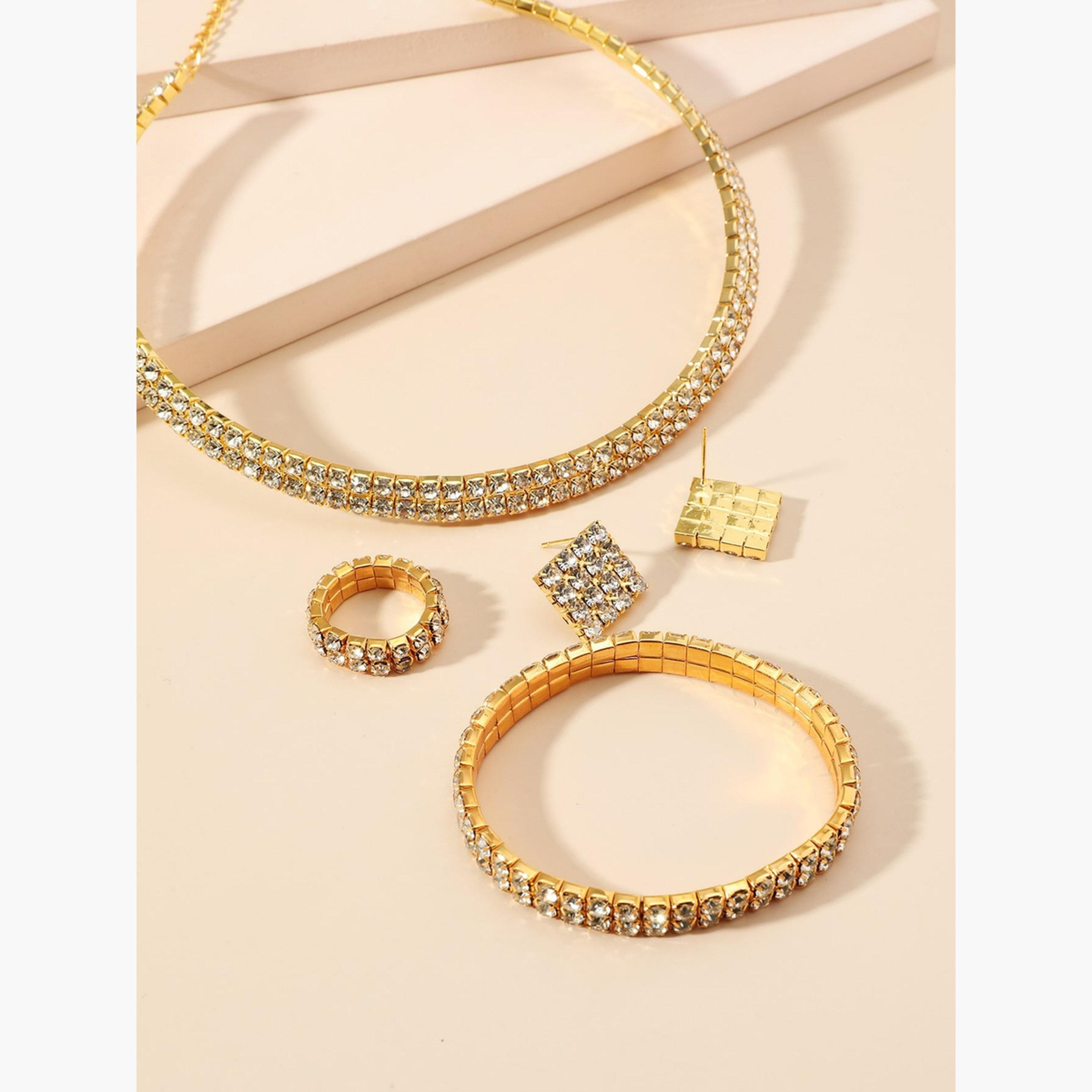 Take Two Women Rhinestone Necklace with Bracelet and Ring with Earrings Set-women-watchesandjewellery-jewellery-jewellerysets-image-3
