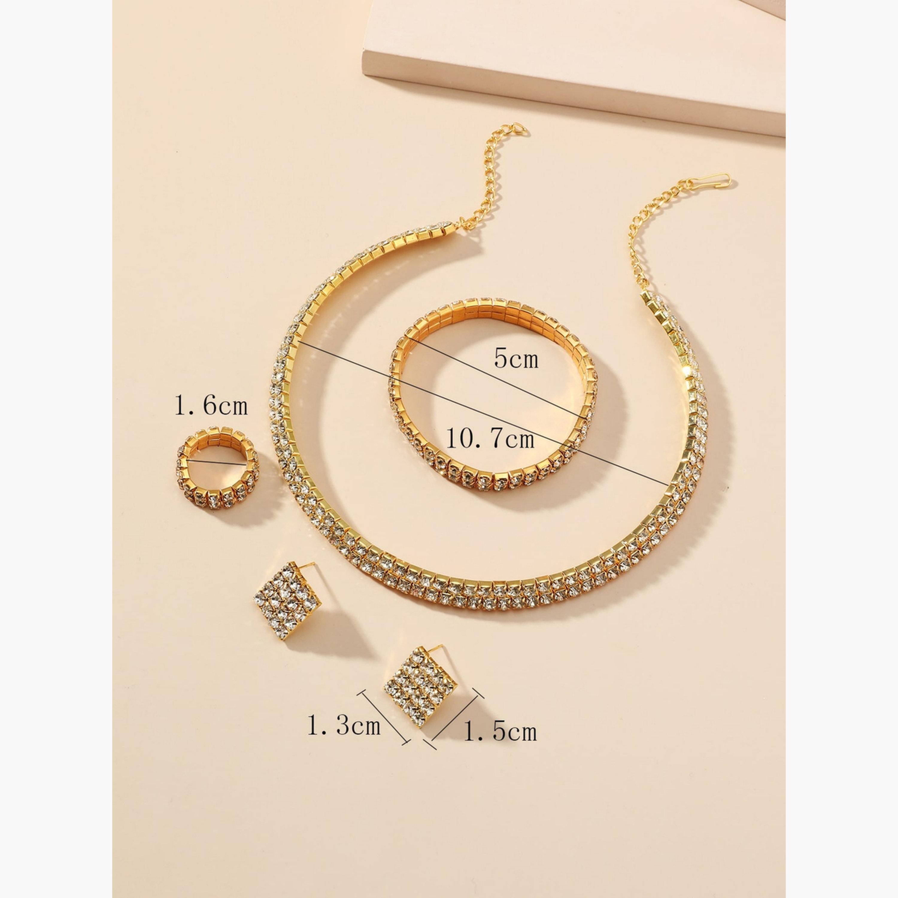 طقم من عقد وسوار وخاتم وأقراط مرصع بالراين-women-watchesandjewellery-jewellery-jewellerysets-image-4