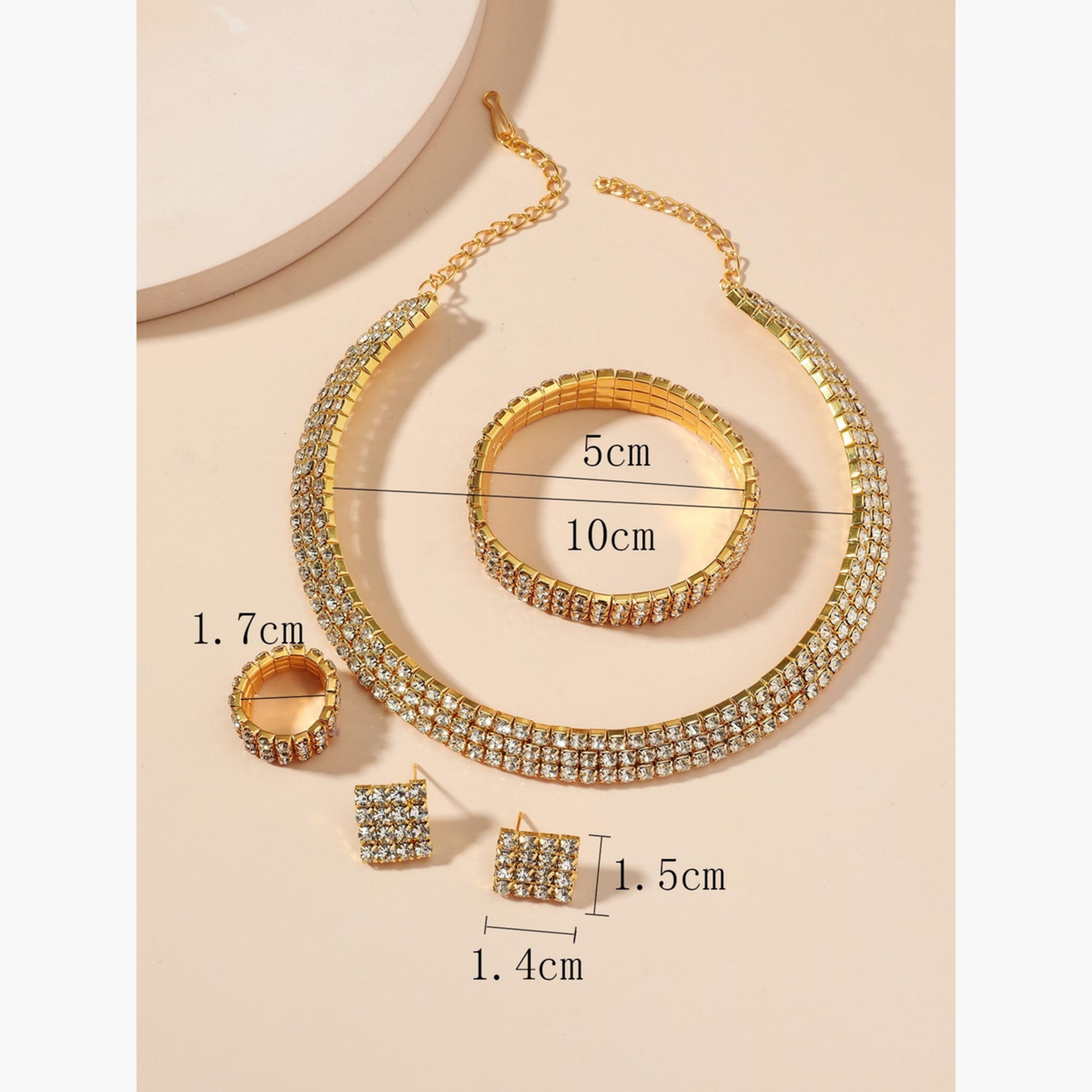 طقم من عقد وسوار وخاتم وأقراط مرصع بالراين-women-watchesandjewellery-jewellery-jewellerysets-image-3