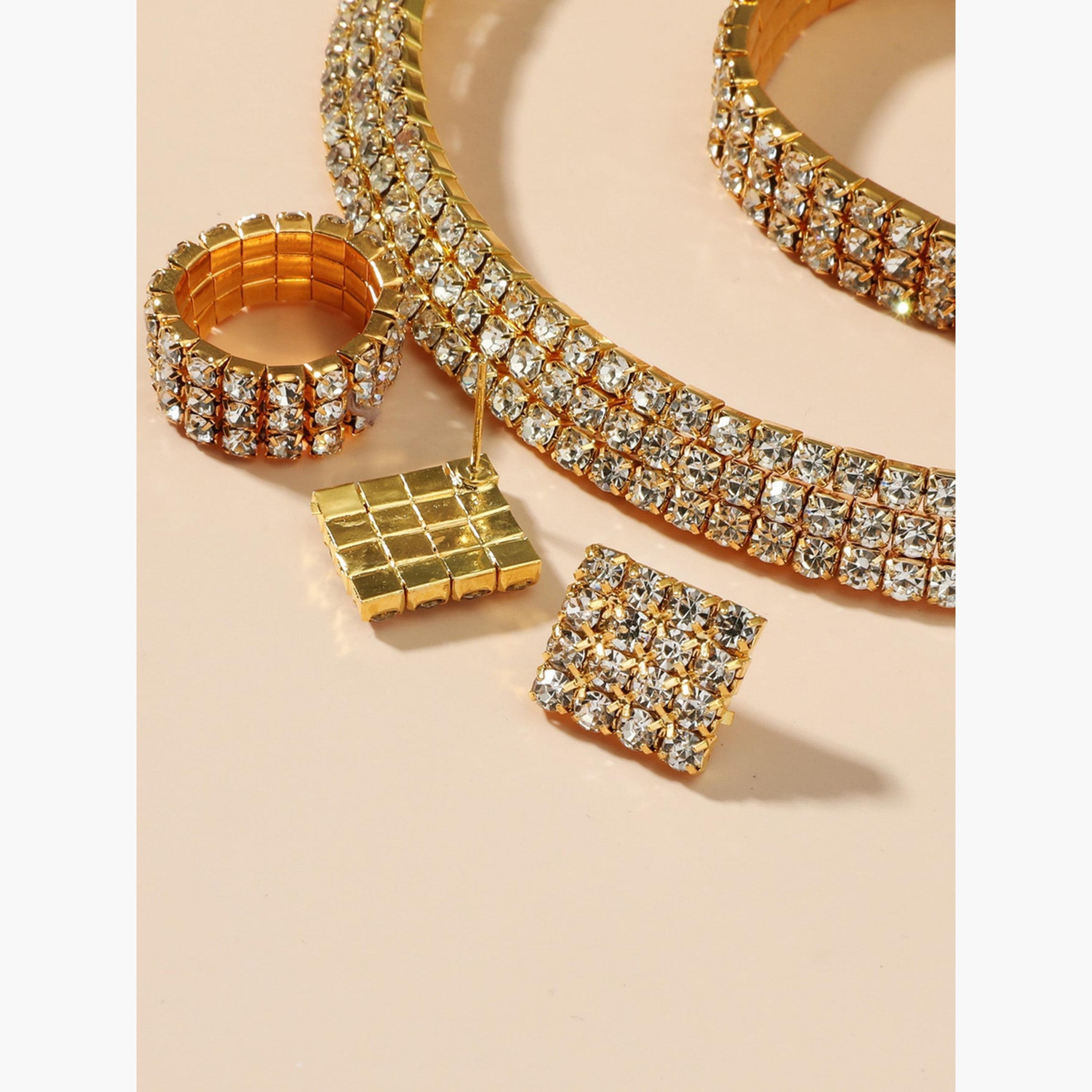 طقم من عقد وسوار وخاتم وأقراط مرصع بالراين-women-watchesandjewellery-jewellery-jewellerysets-image-4