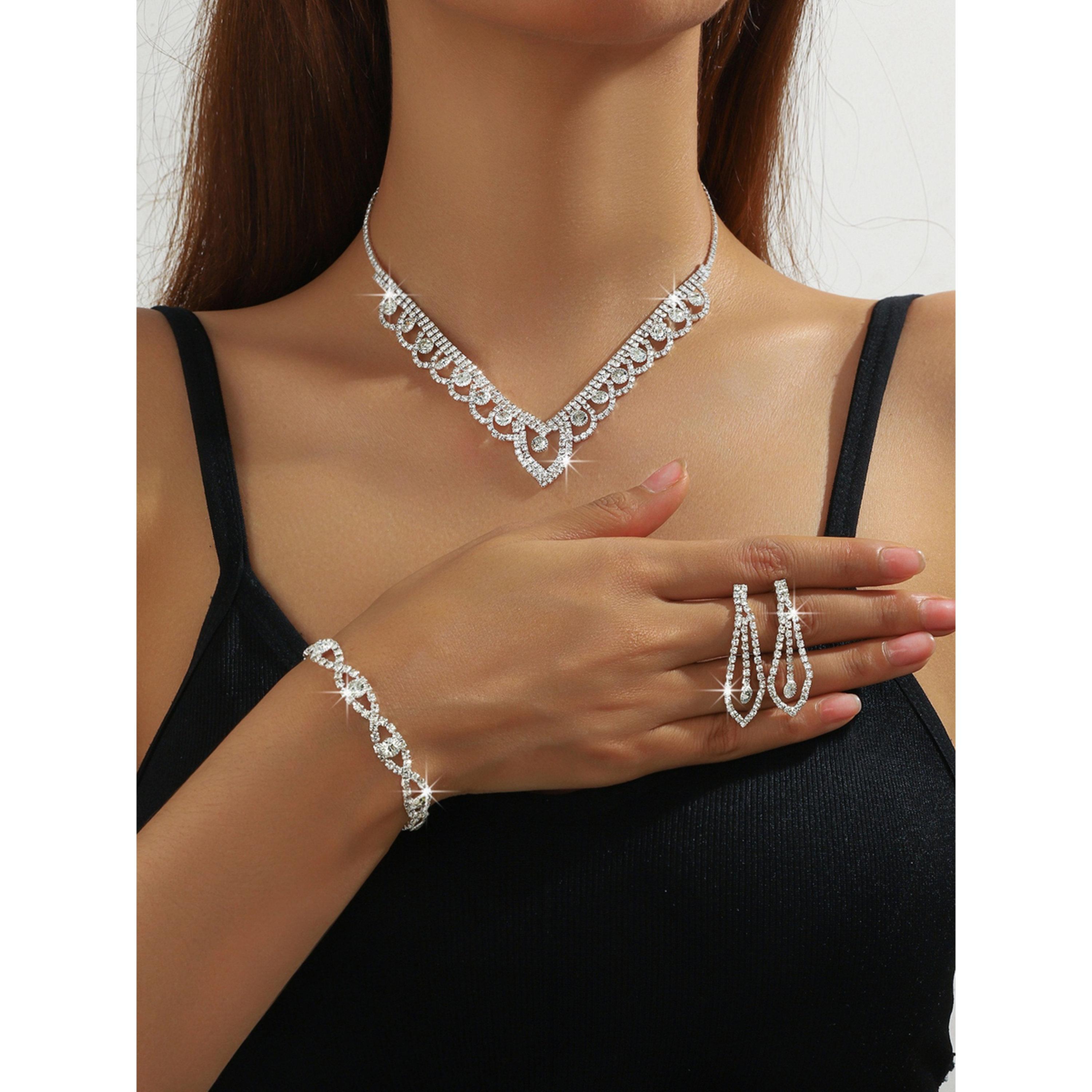 مجموعة من قلادة وسوار وأقراط مرصعة بأحجار الراين-women-watchesandjewellery-jewellery-jewellerysets-image-2