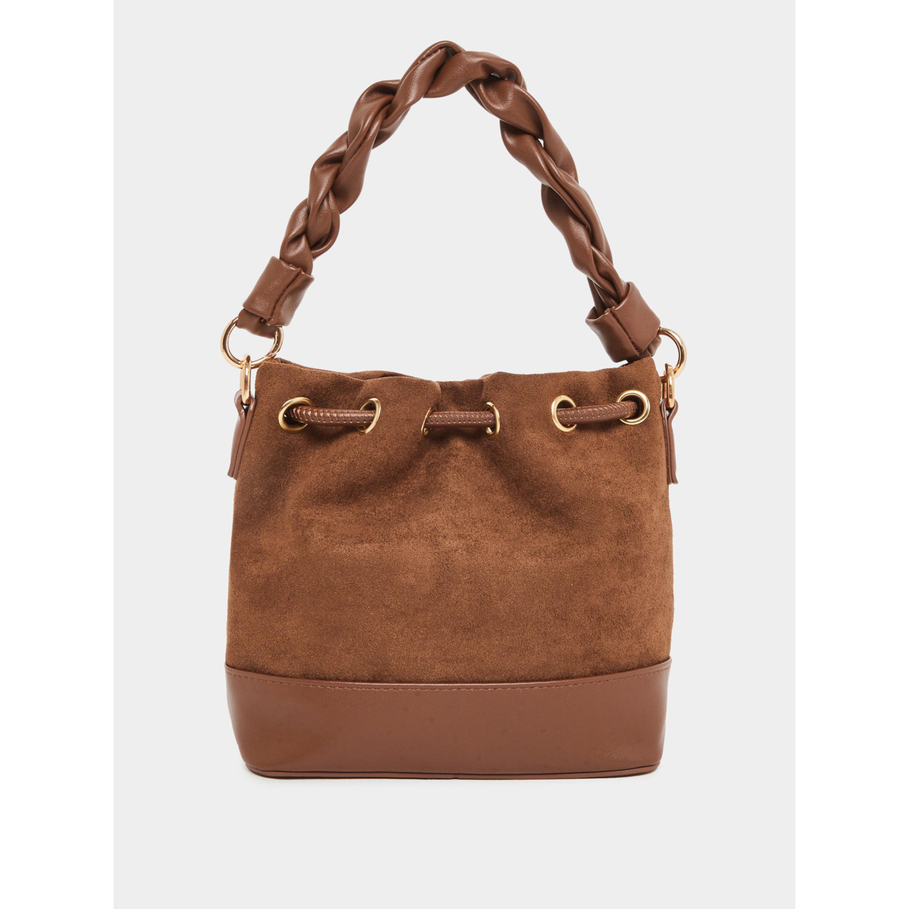 Styli Brown Suede Bucket Bag with Braided Handle-women-bagsandwallets-handbags-image-2