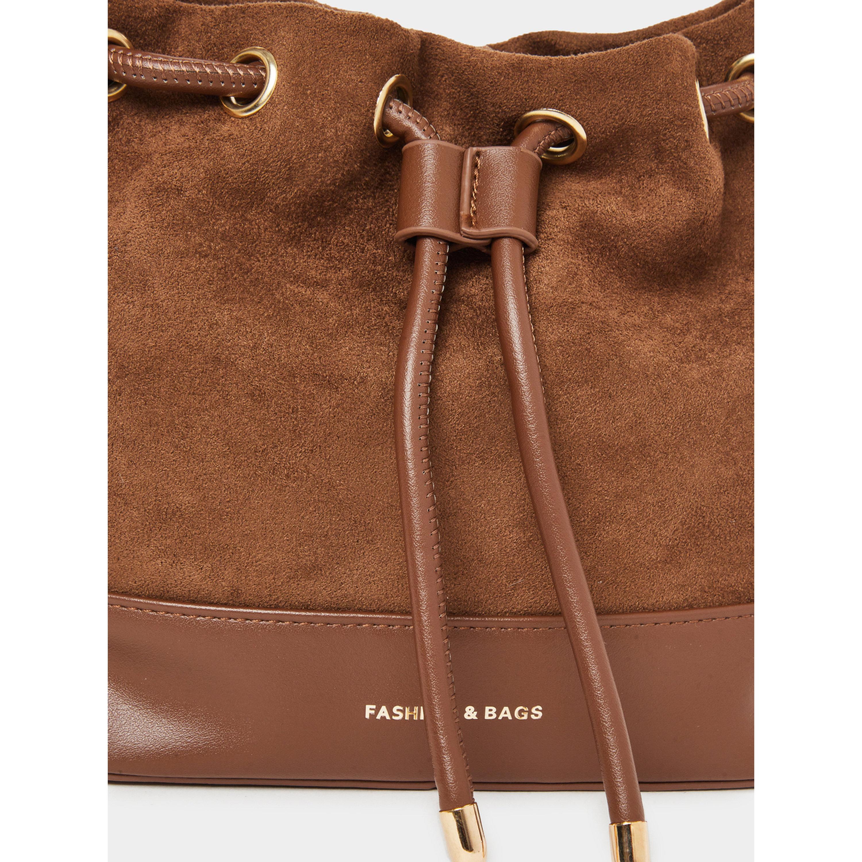 Styli Brown Suede Bucket Bag with Braided Handle-women-bagsandwallets-handbags-image-3
