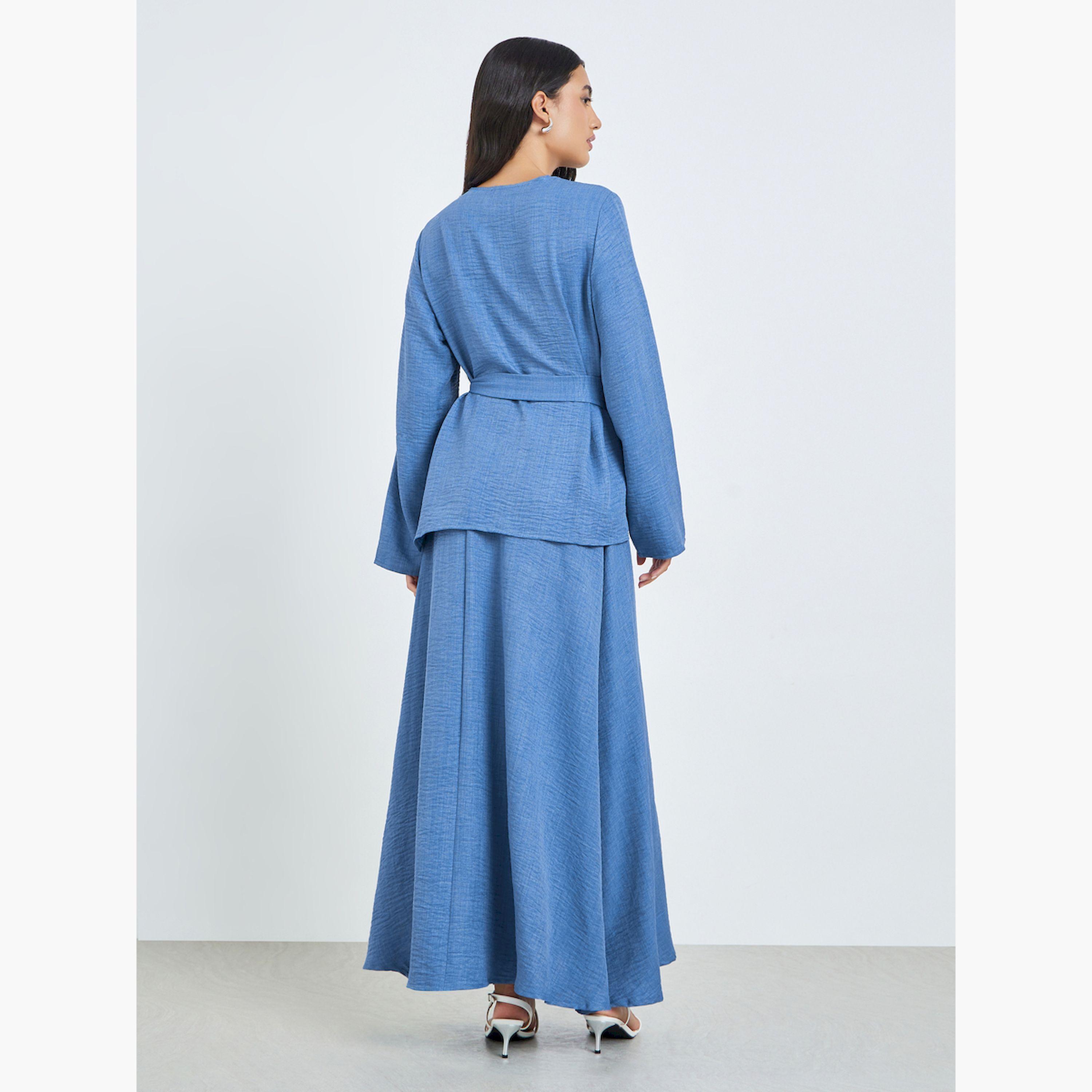 طقم منسق من تنورة وبلوزة بأكمام طويلة وأزرار-women-arabicclothing-sets-image-4