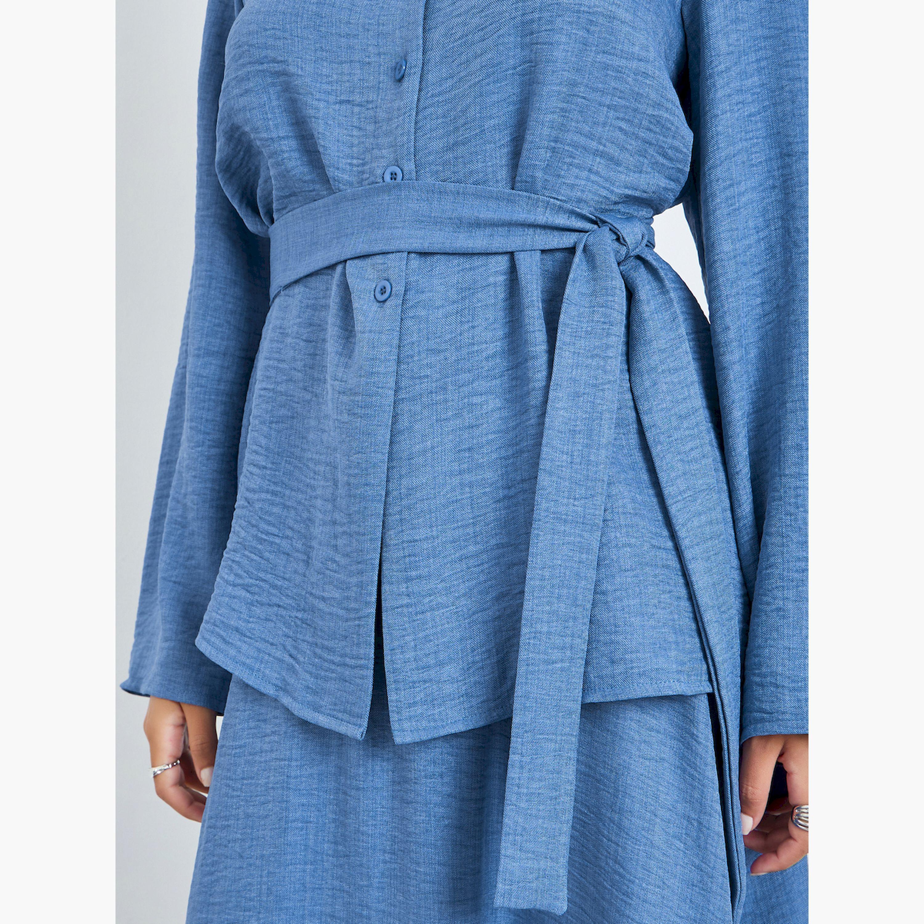طقم منسق من تنورة وبلوزة بأكمام طويلة وأزرار-women-arabicclothing-sets-image-6