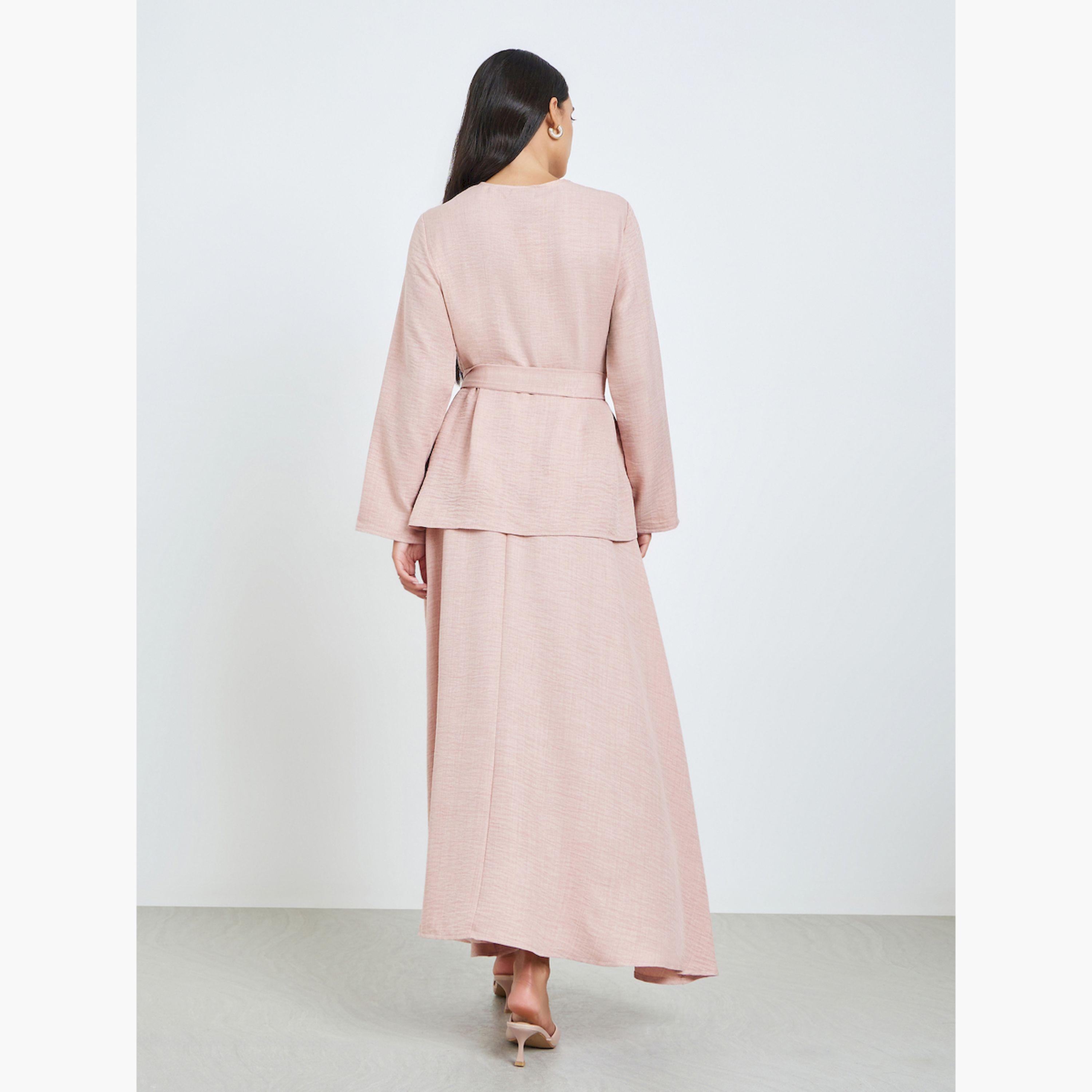 Styli Pink Buttoned Long Sleeve Top and Skirt Co-Ords-women-arabicclothing-sets-image-4