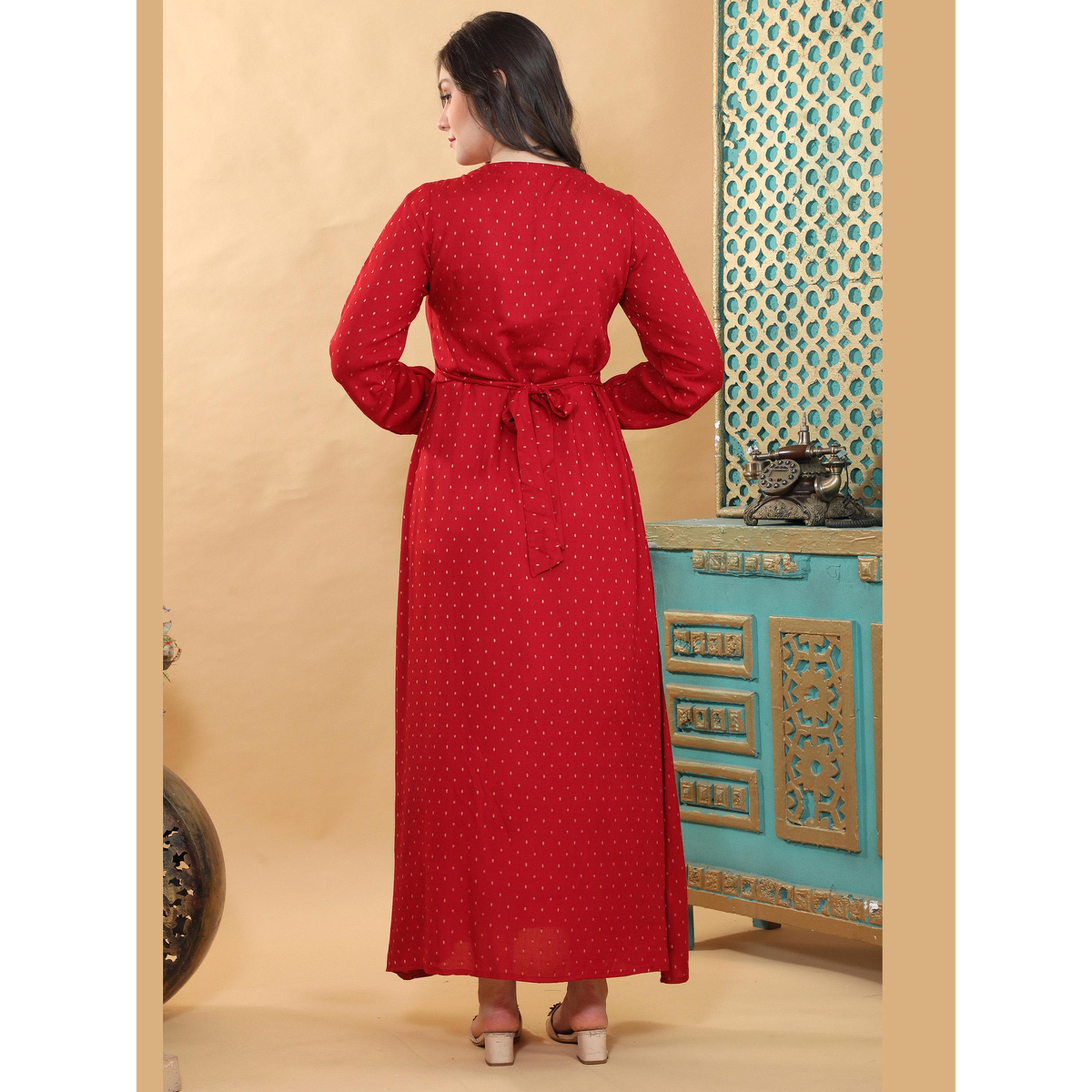 جلابية طويلة بتفاصيل بارزة الملمس ونقشة دوبي-women-clothing-dresses-image-3