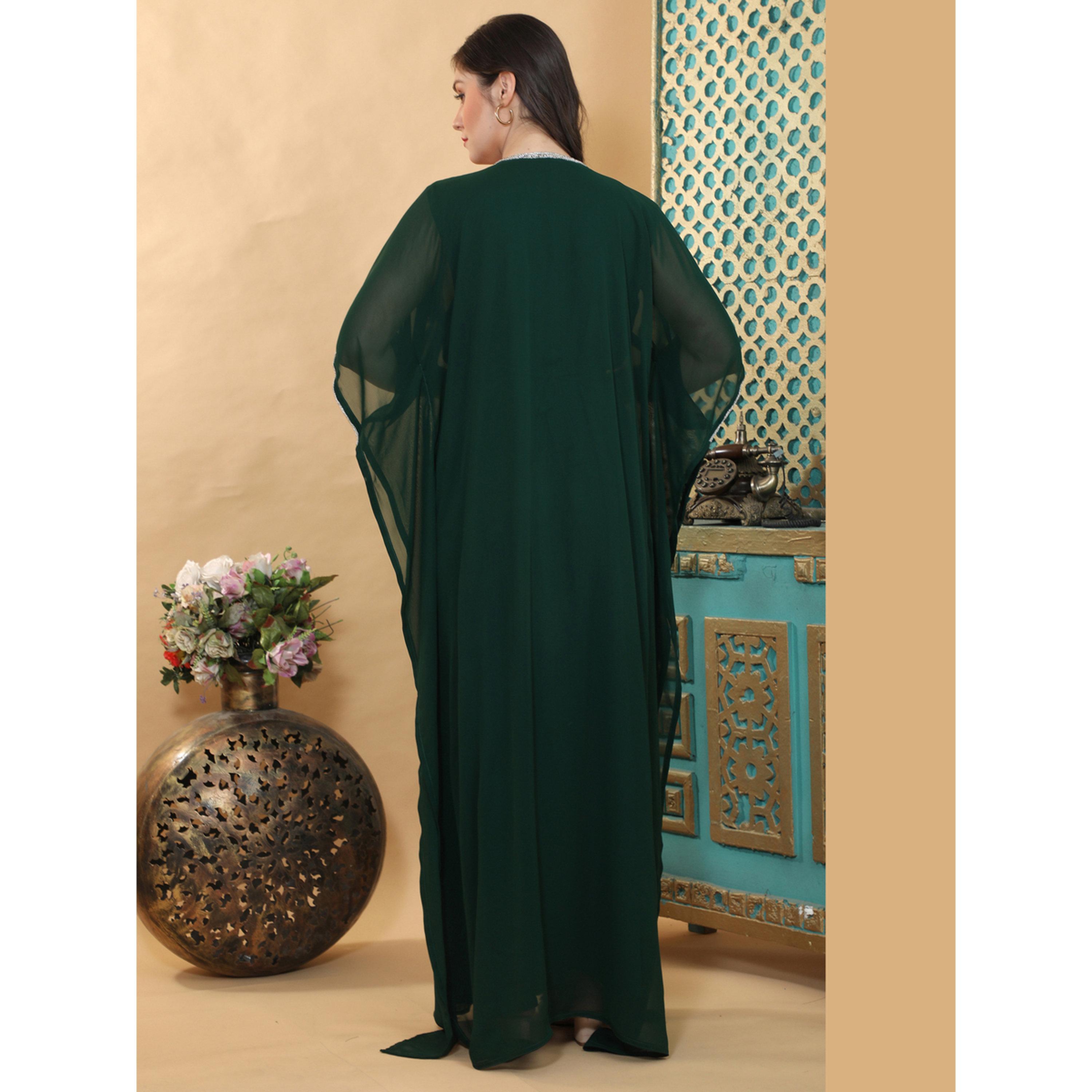 Maxim Creation Dark Green Premium Crystal Stone Embellished Kaftan-women-clothing-dresses-image-4