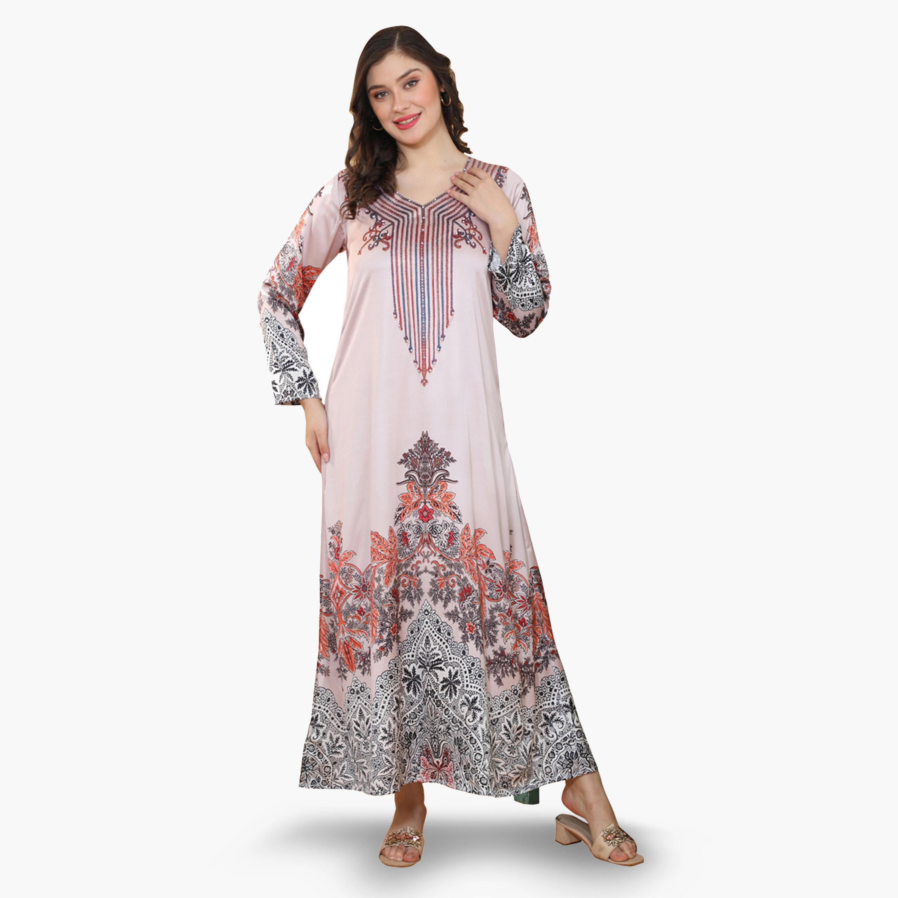 جلابية بطبعة وتفاصيل لؤلؤ-women-clothing-dresses-image-1