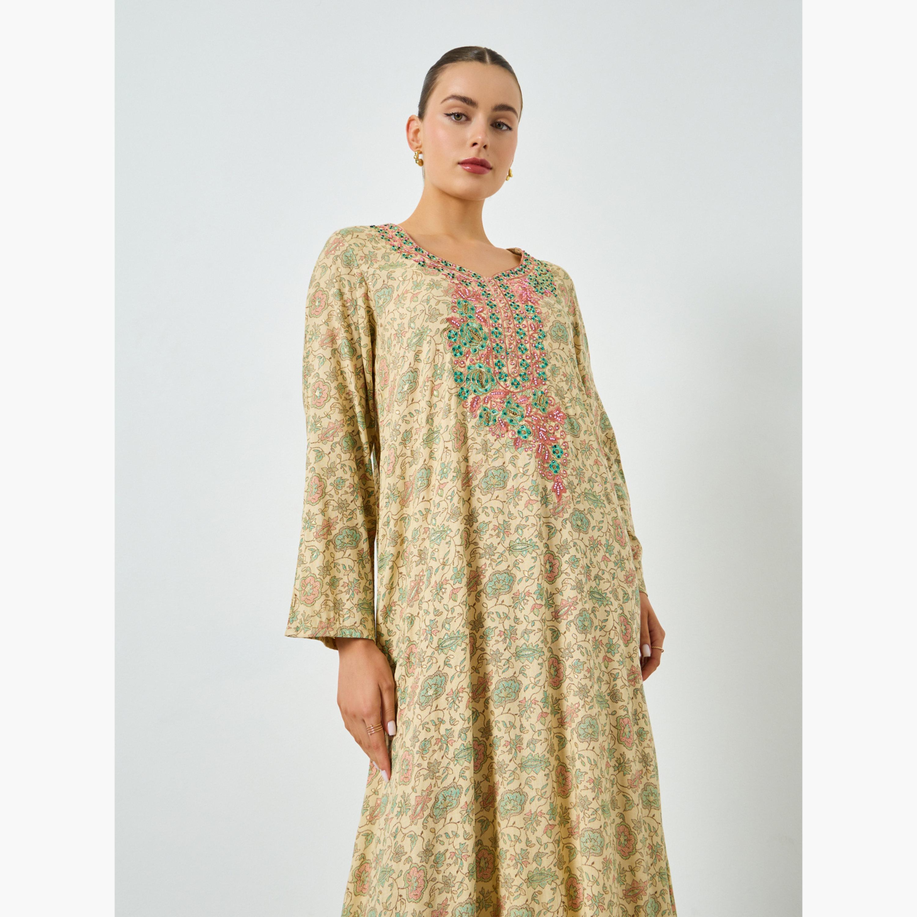 ماكسيم كرييشن - جلابية مطرزة مطبوعة بالكامل تصميم A-women-arabicclothing-jalabiyas-image-3