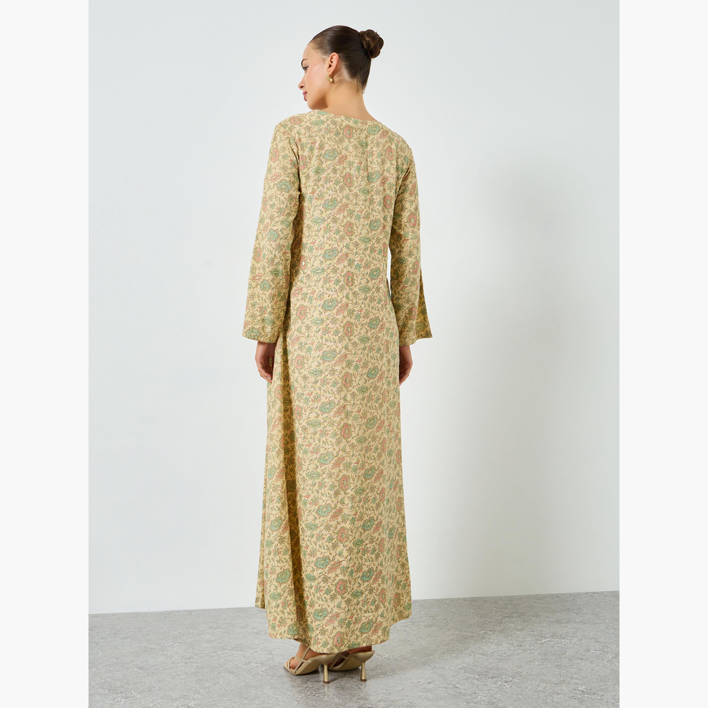 Maxim Creation All-Over Print Embroidered A-Line Jalabiya-women-arabicclothing-jalabiyas-image-5