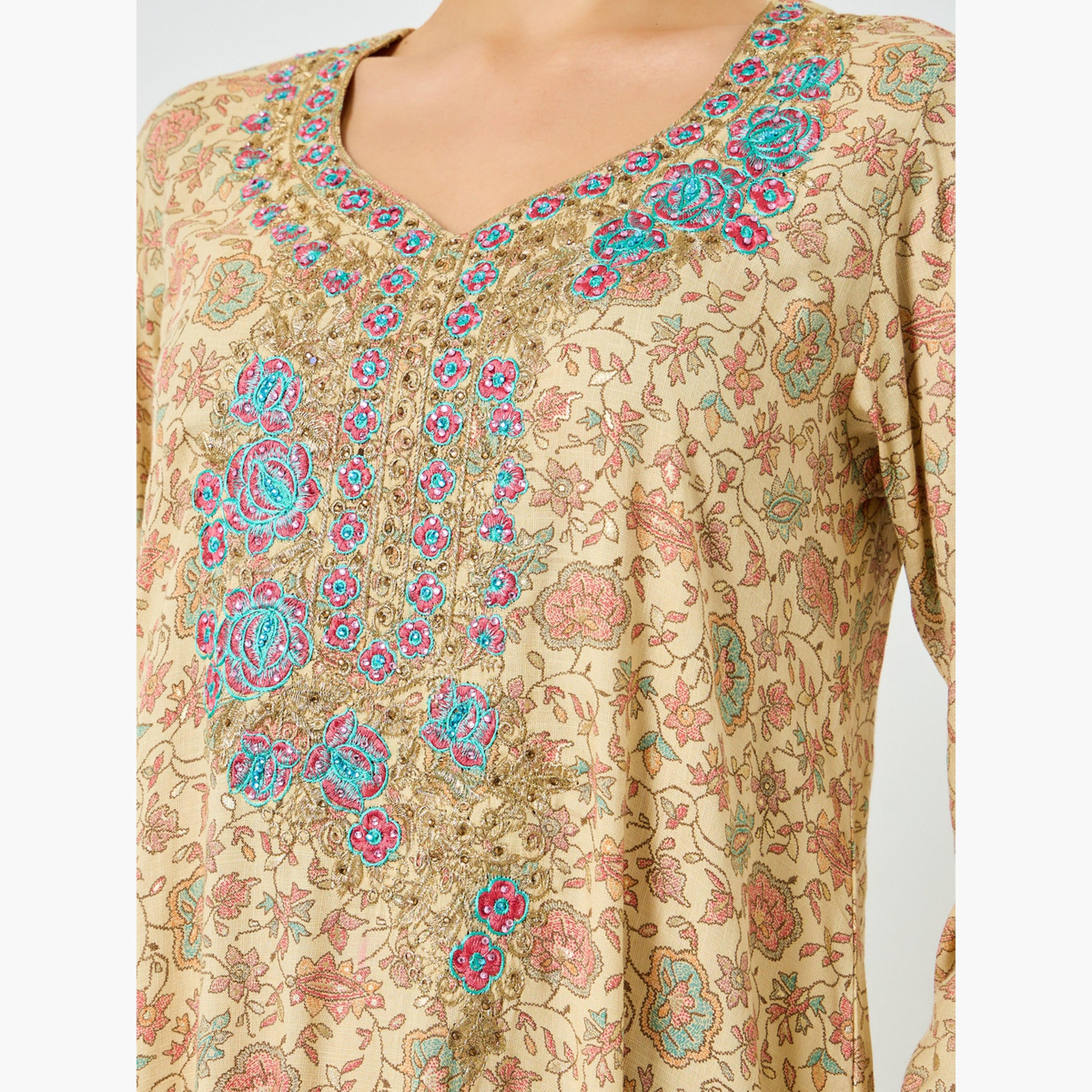 Maxim Creation All-Over Print Embroidered A-Line Jalabiya-women-arabicclothing-jalabiyas-image-4