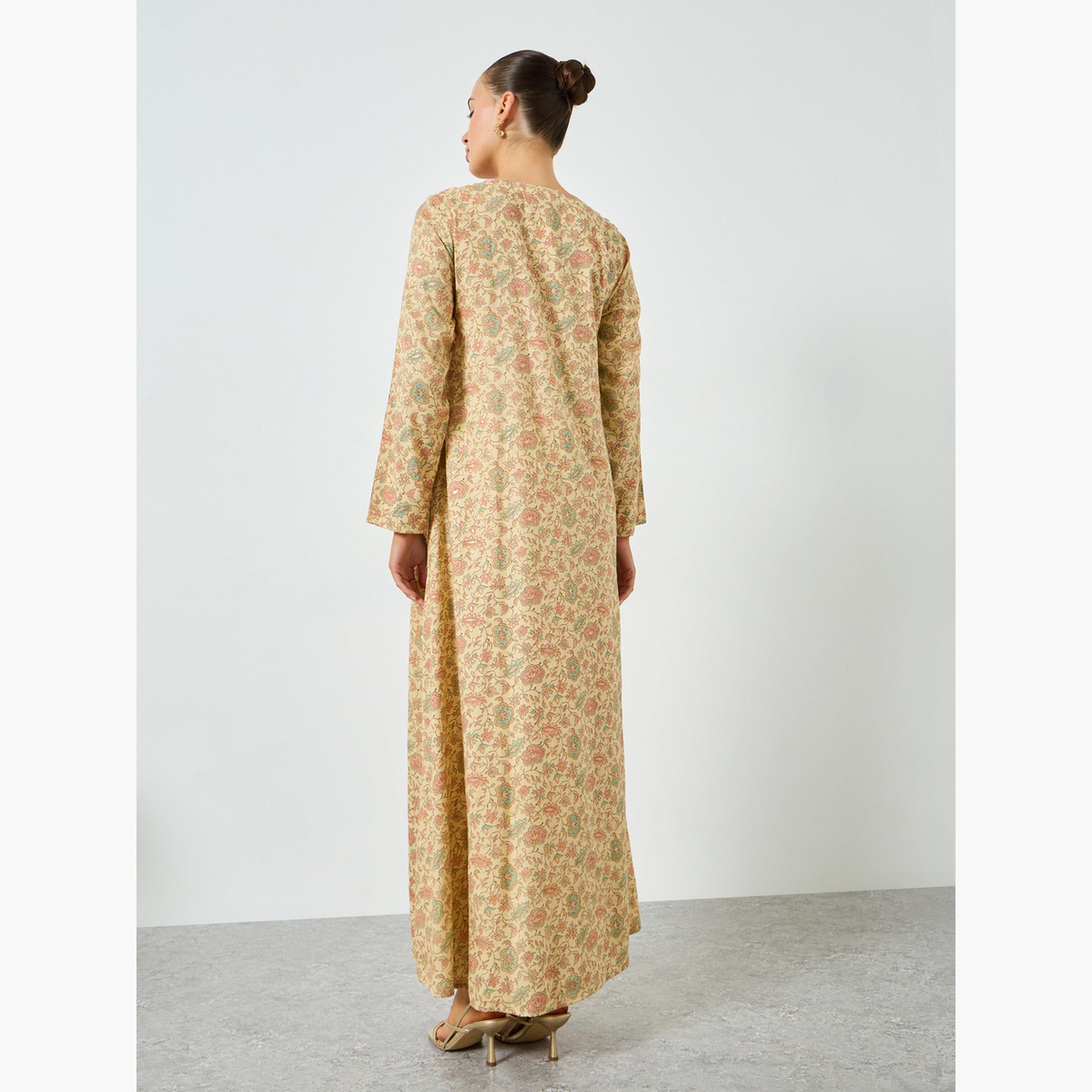 Maxim Creation All-Over Print Embroidered A-Line Jalabiya-women-arabicclothing-jalabiyas-image-5