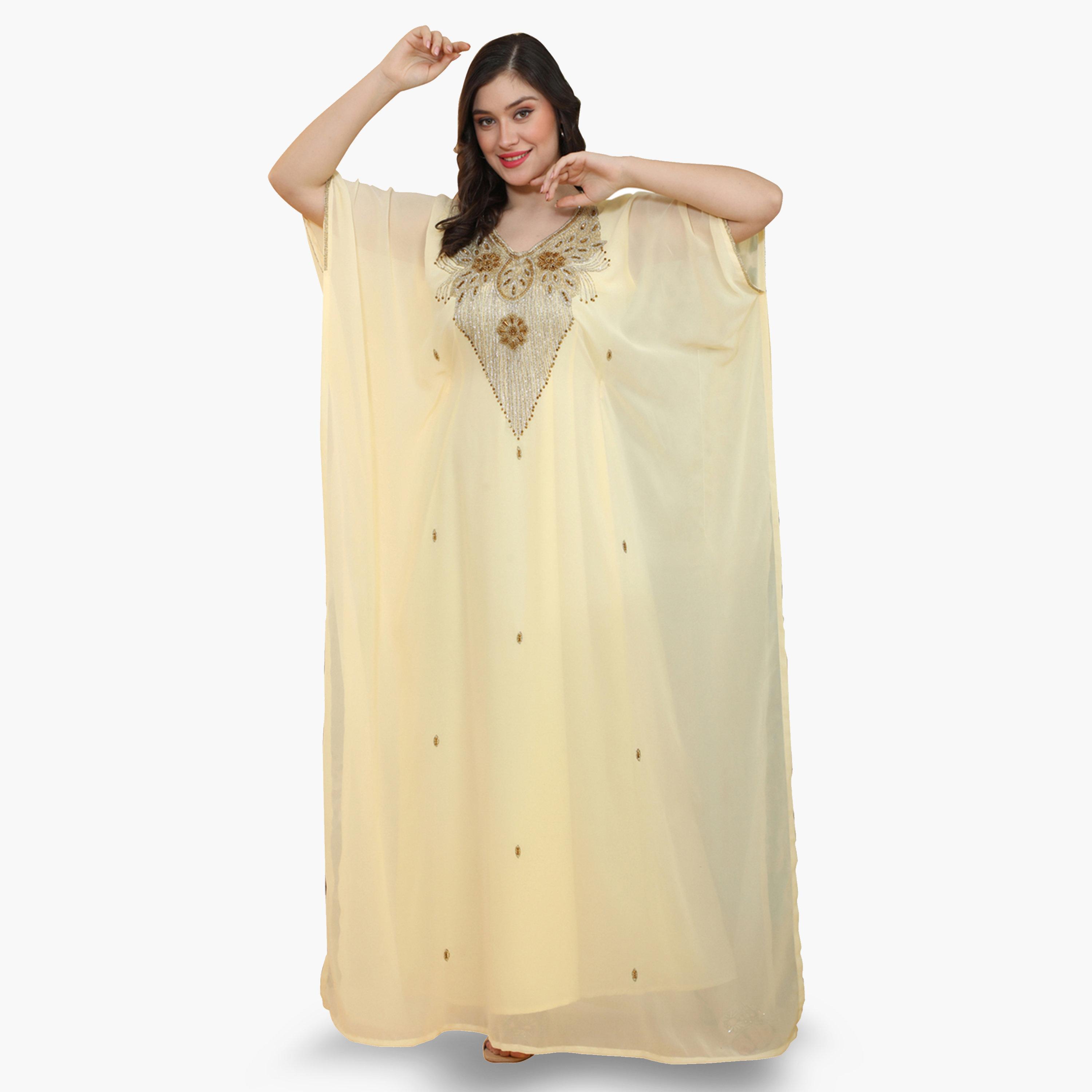 Maxim Creation Yellow Premium Crystal Stone Hand-Beaded Kaftan-women-clothing-dresses-image-1