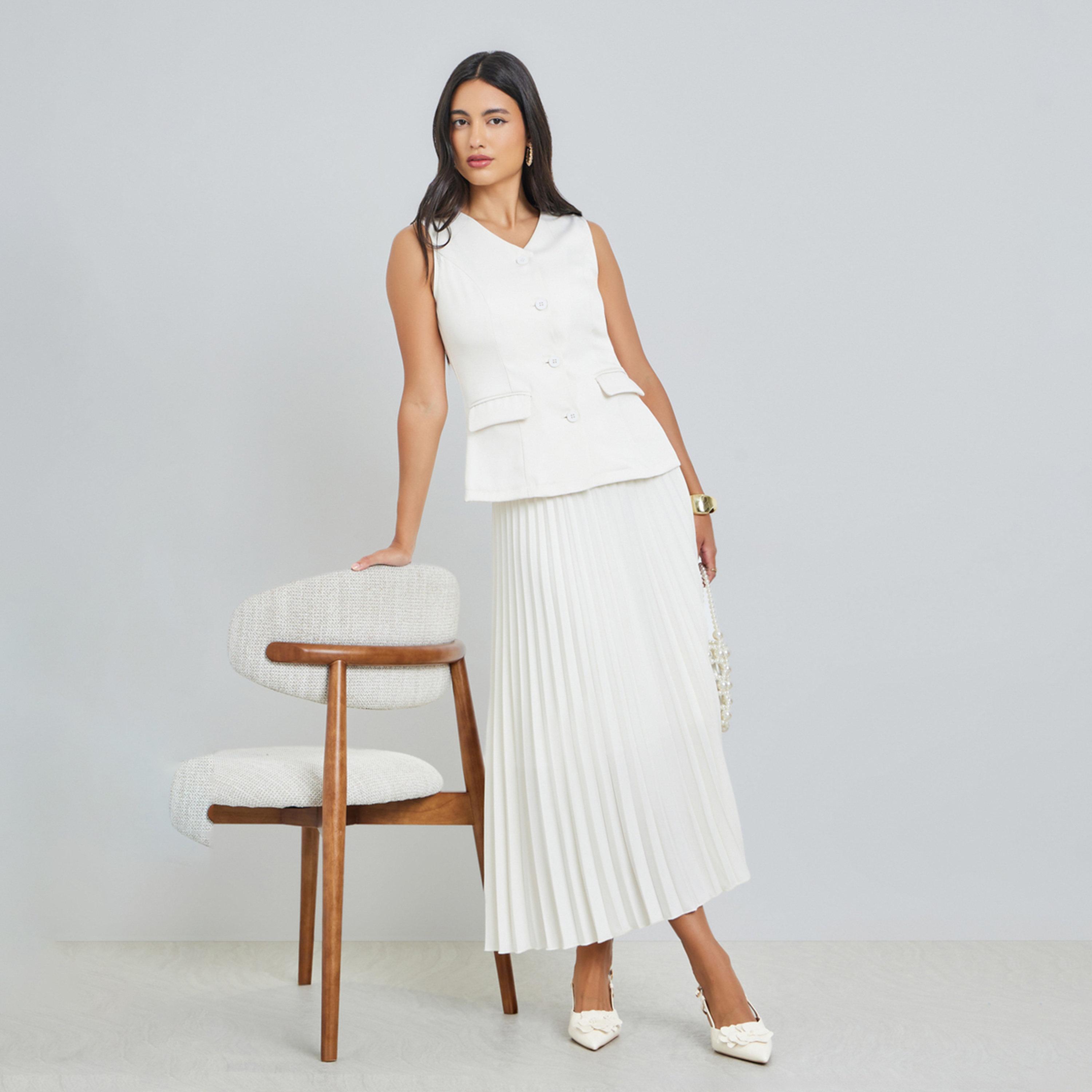 طقم منسق من تنورة بكسرات مع جيليه-women-clothing-coordsets-image-1