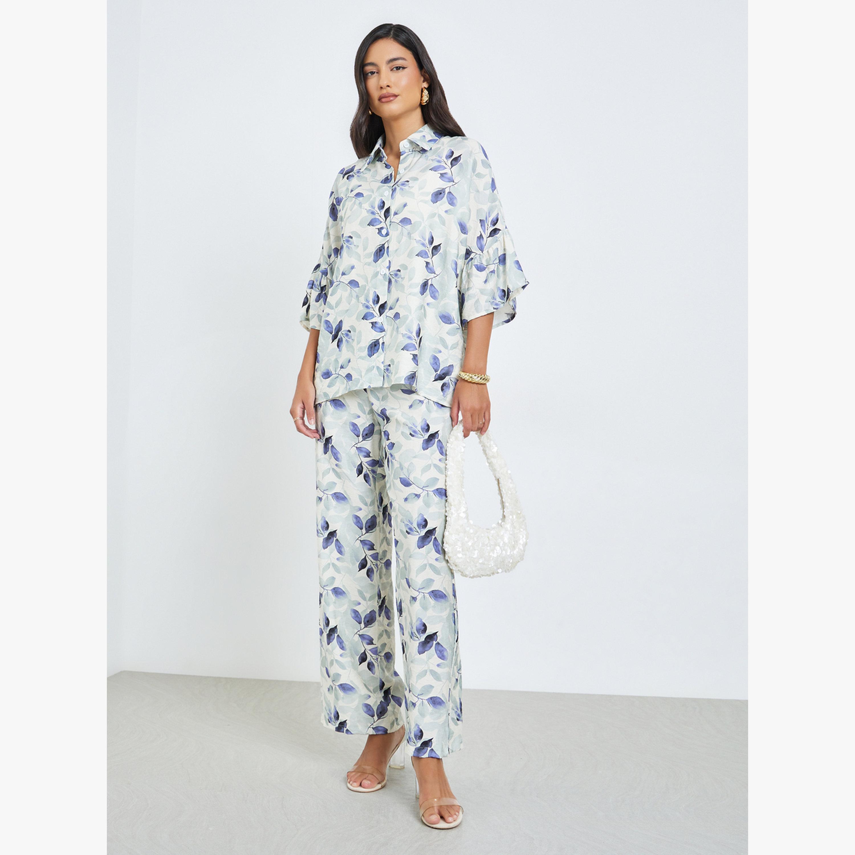 Styli Multi Floral Print Shirt and Pants Set-women-clothing-coordsets-image-1