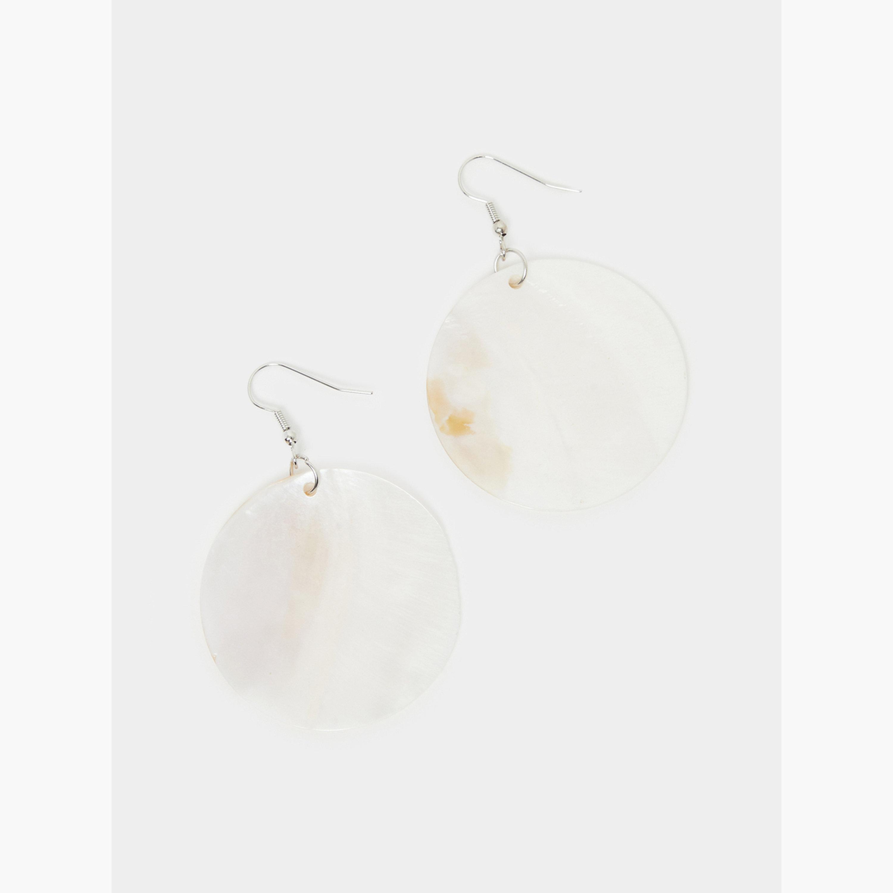 Styli Round White Shell Earrings-women-watchesandjewellery-jewellery-earrings-image-2