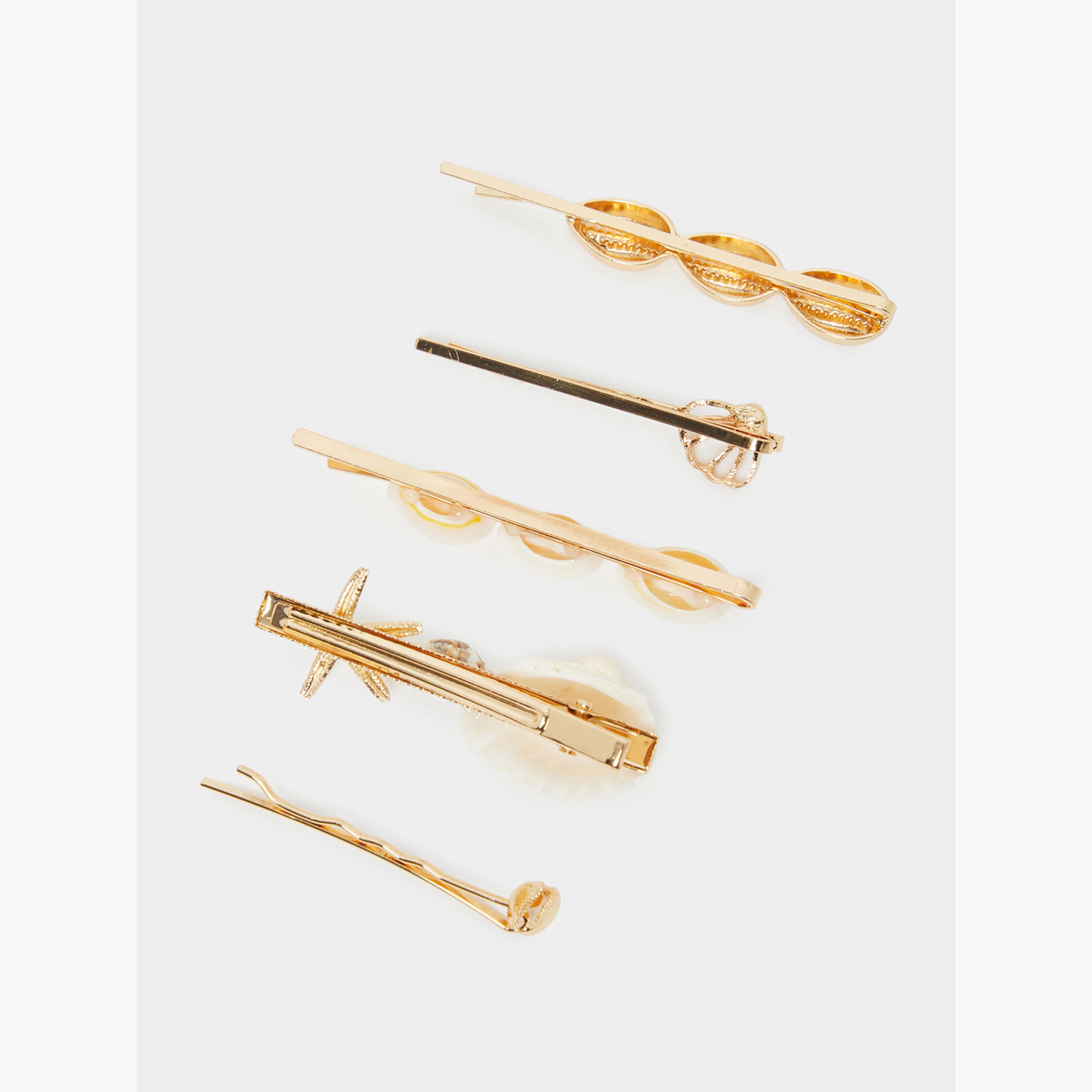 Styli Pack of 6 - Golden Seashell Hair Clips-women-hairaccessories-sets-image-2