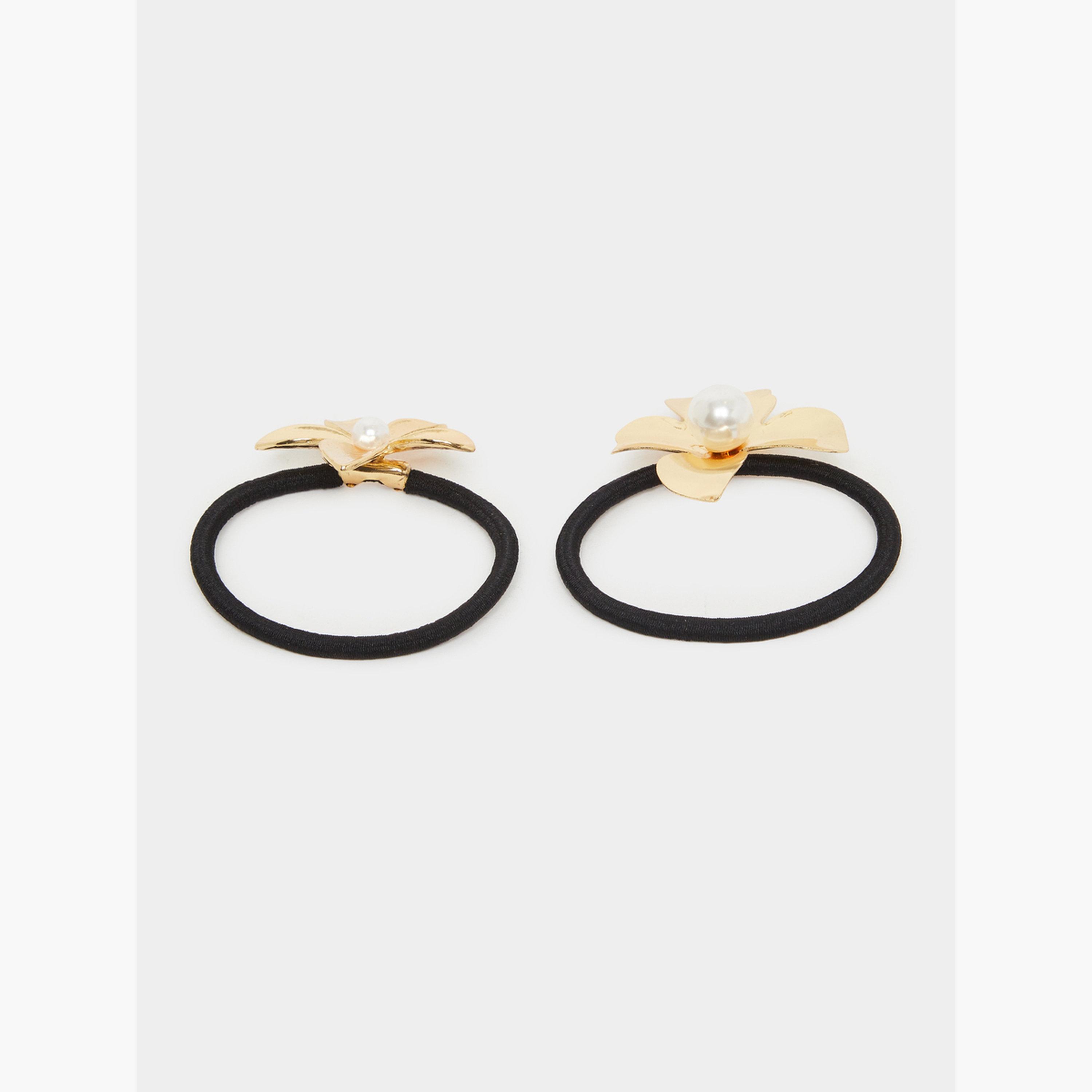 Styli Pack of 2 - Gold Flower Hair Ties-women-hairaccessories-sets-image-2