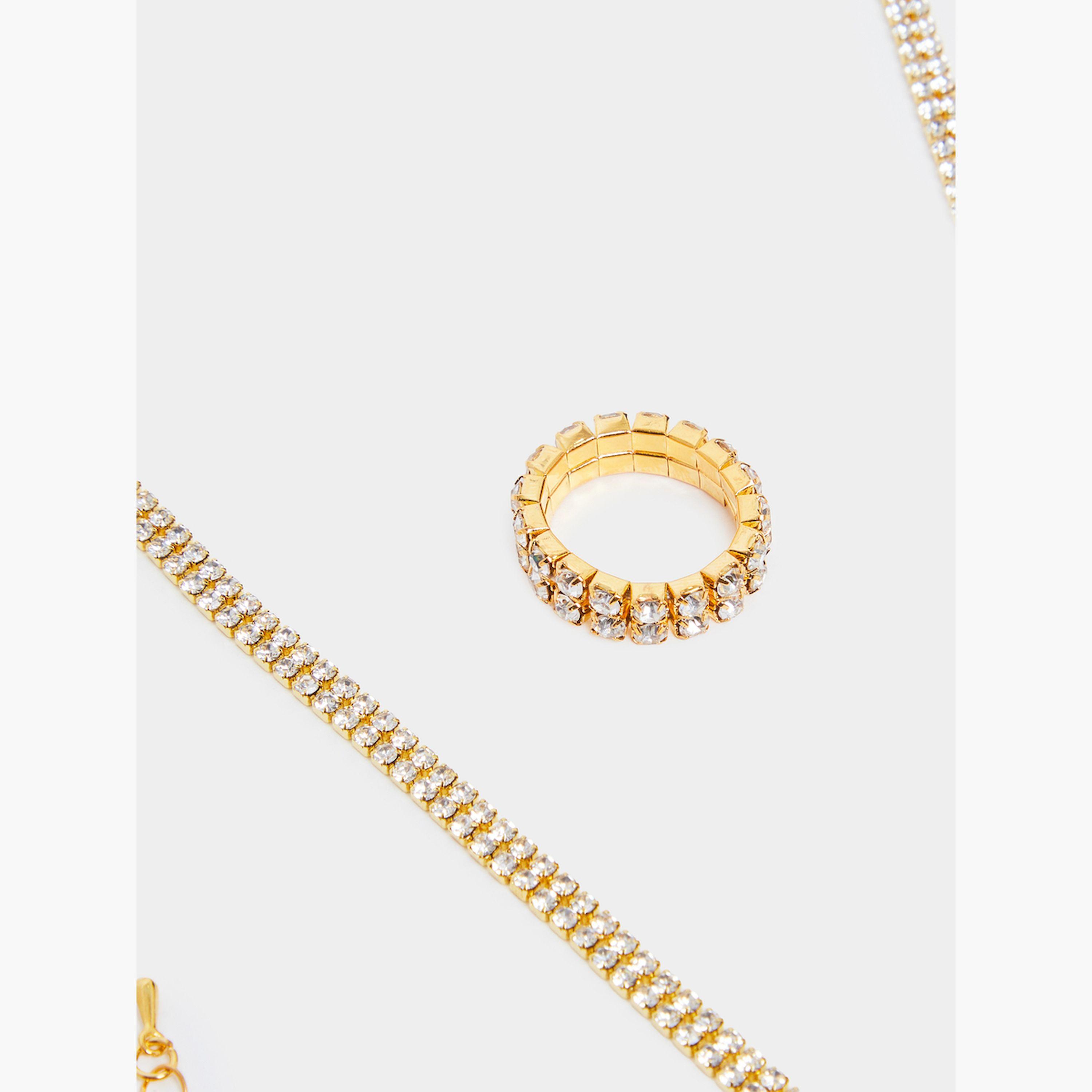 Styli Gold Rhinestone Necklace with Ring and Bracelet Set-women-watchesandjewellery-jewellery-jewellerysets-image-5