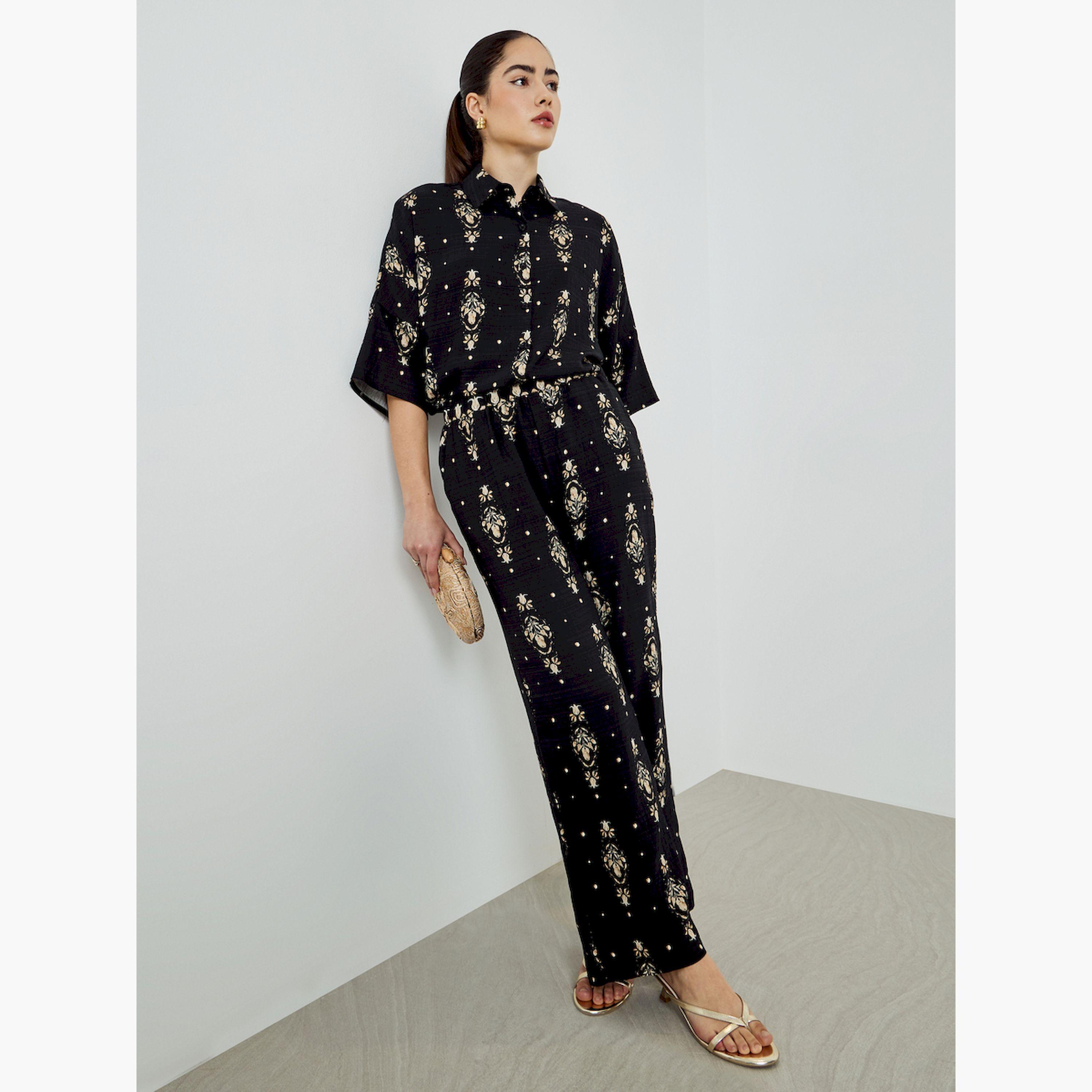 Styli Black Printed Shirt and Pants Co-Ords-women-clothing-coordsets-image-1