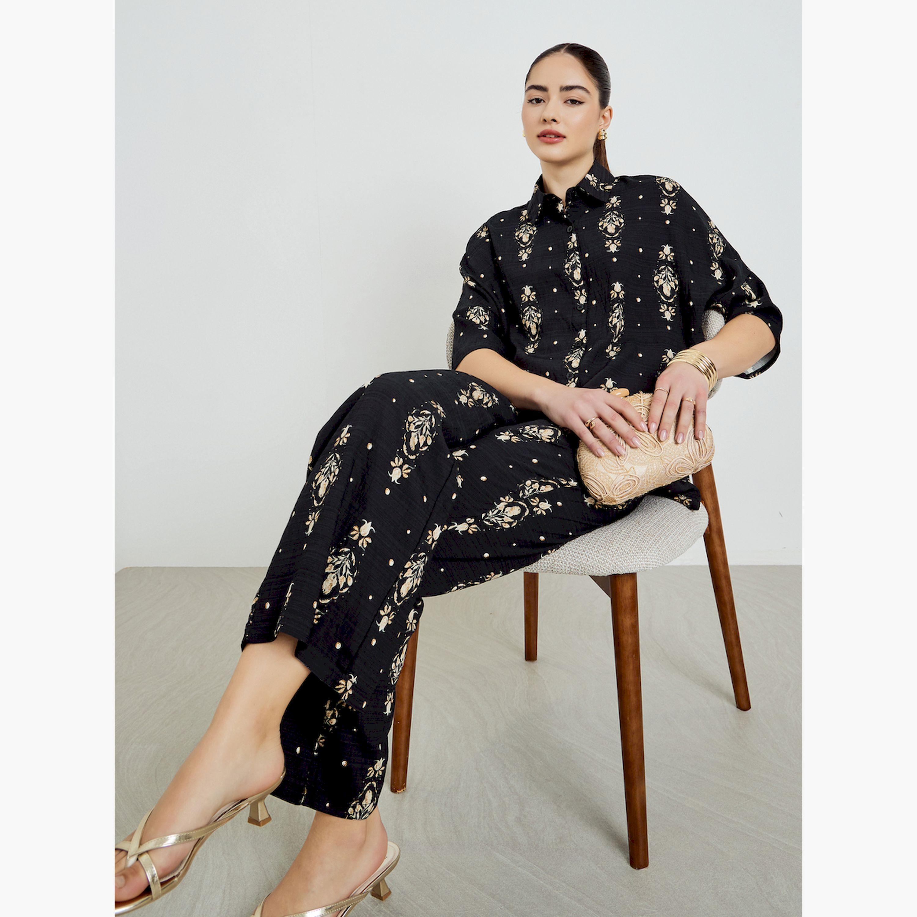 Styli Black Printed Shirt and Pants Co-Ords-women-clothing-coordsets-image-2