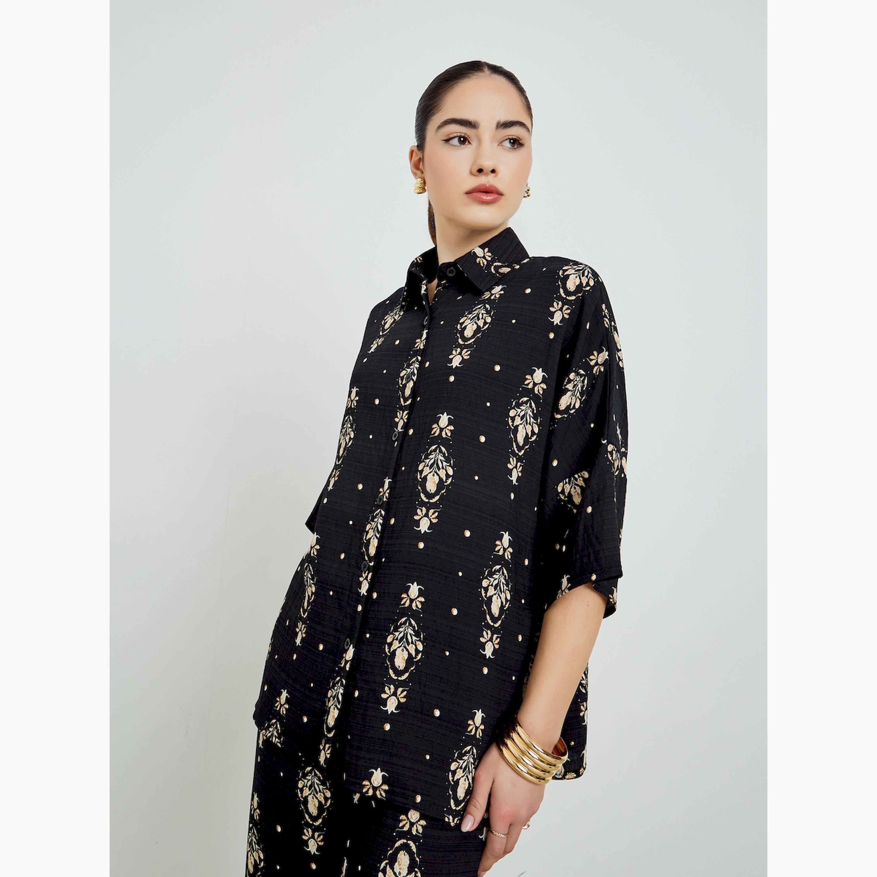 Styli Black Printed Shirt and Pants Co-Ords-women-clothing-coordsets-image-5