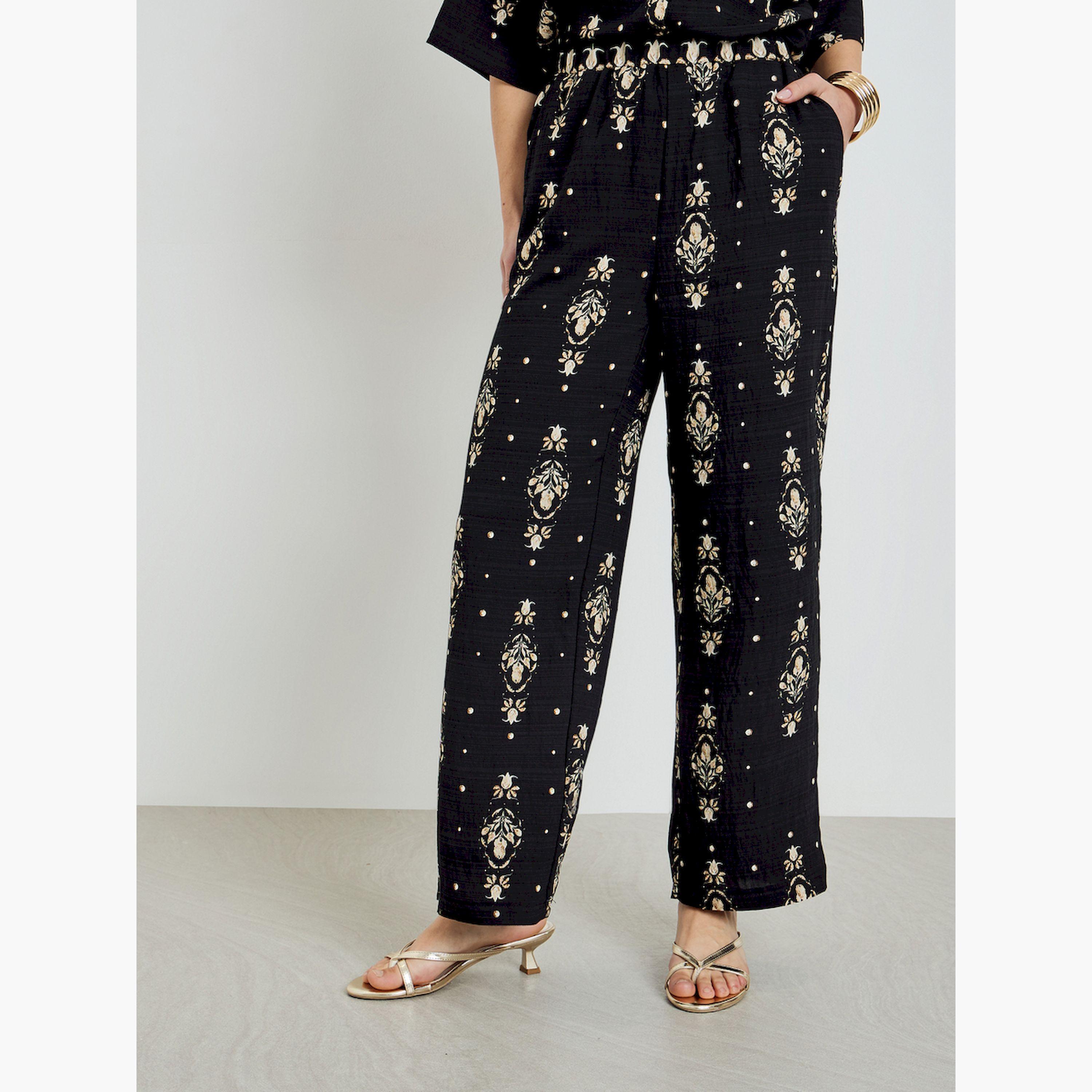 طقم منسق من بنطال وقميص مطبوع-women-clothing-coordsets-image-6